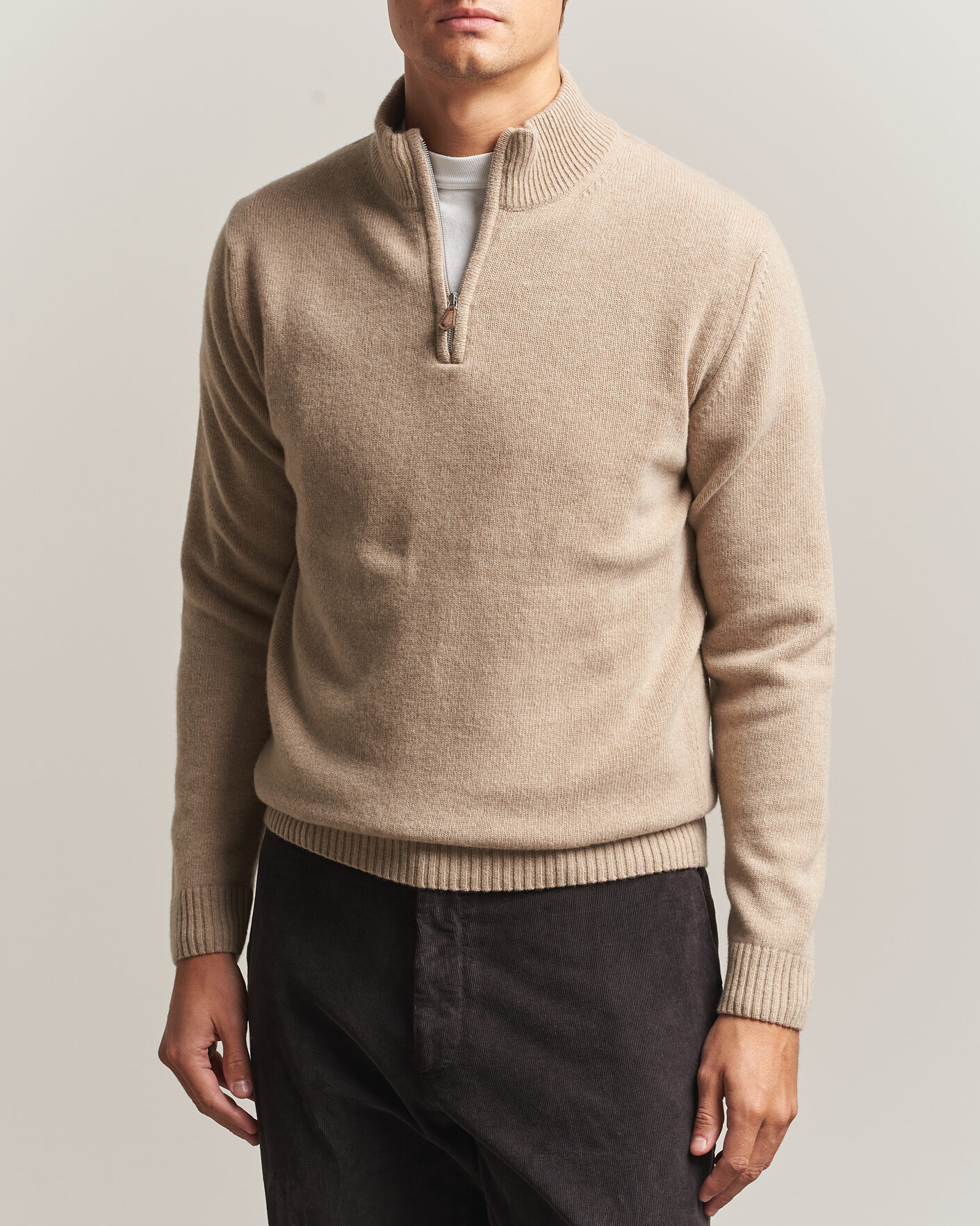 Hombres | Jerséis y prendas de punto | Stenströms | Brushed Merino Half-Zip Beige