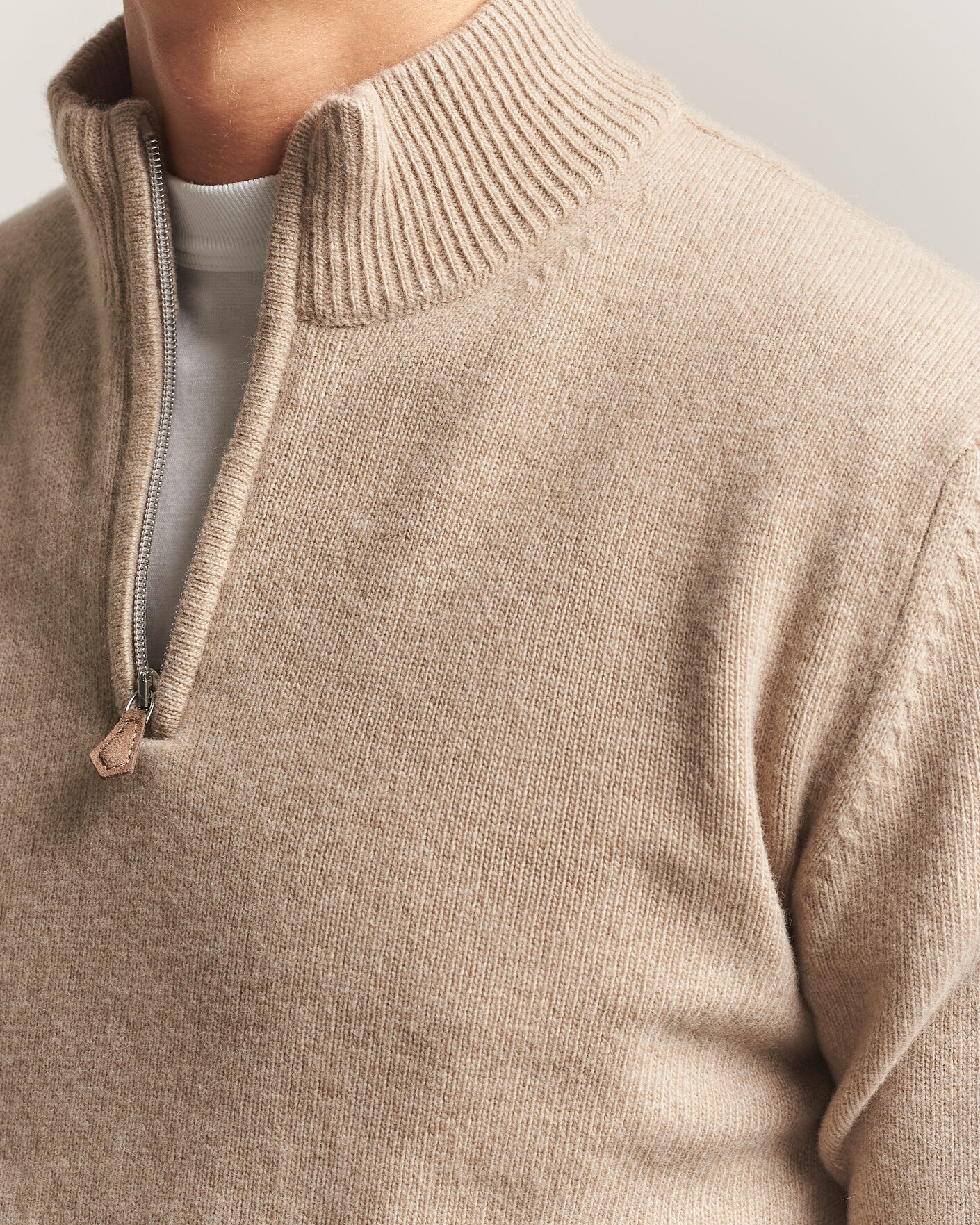 Hombres | Jerséis y prendas de punto | Stenströms | Brushed Merino Half-Zip Beige