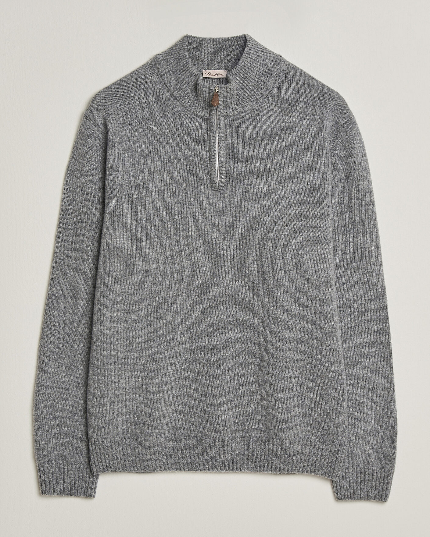 Hombres | Jerséis y prendas de punto | Stenströms | Brushed Merino Half-Zip Grey