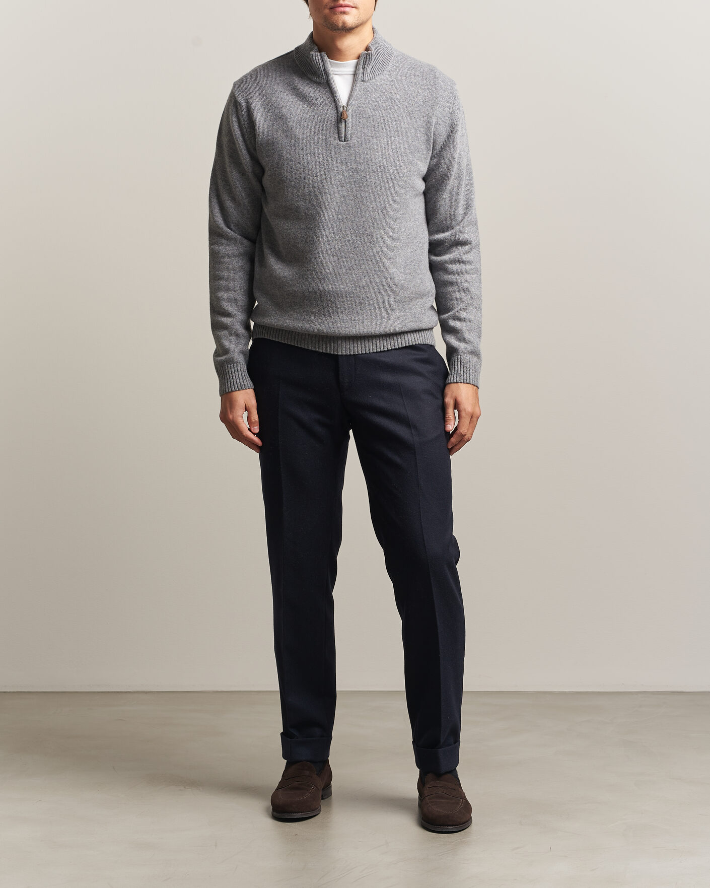 Hombres | Jerséis y prendas de punto | Stenströms | Brushed Merino Half-Zip Grey