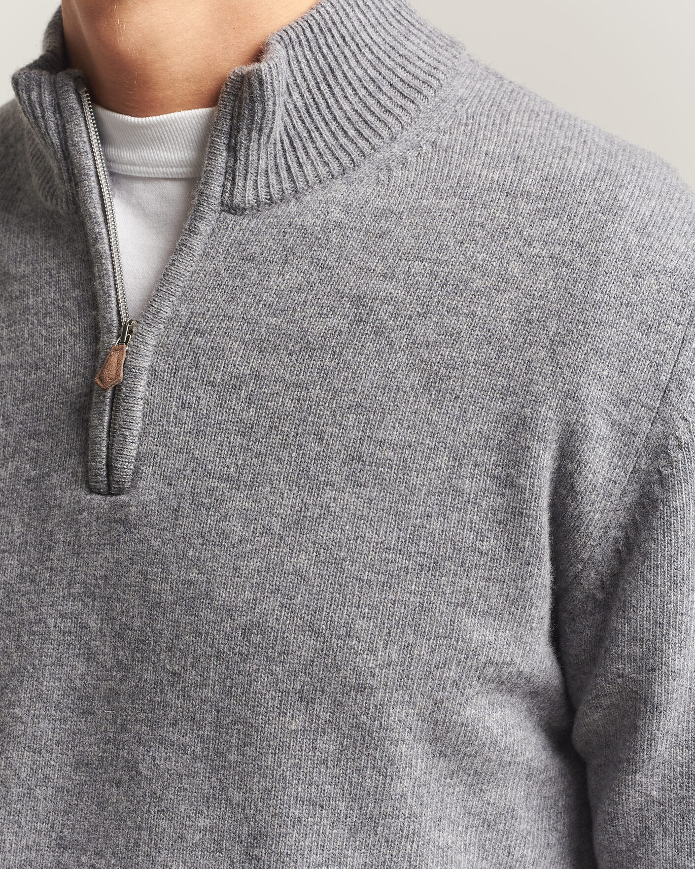 Hombres | Jerséis y prendas de punto | Stenströms | Brushed Merino Half-Zip Grey