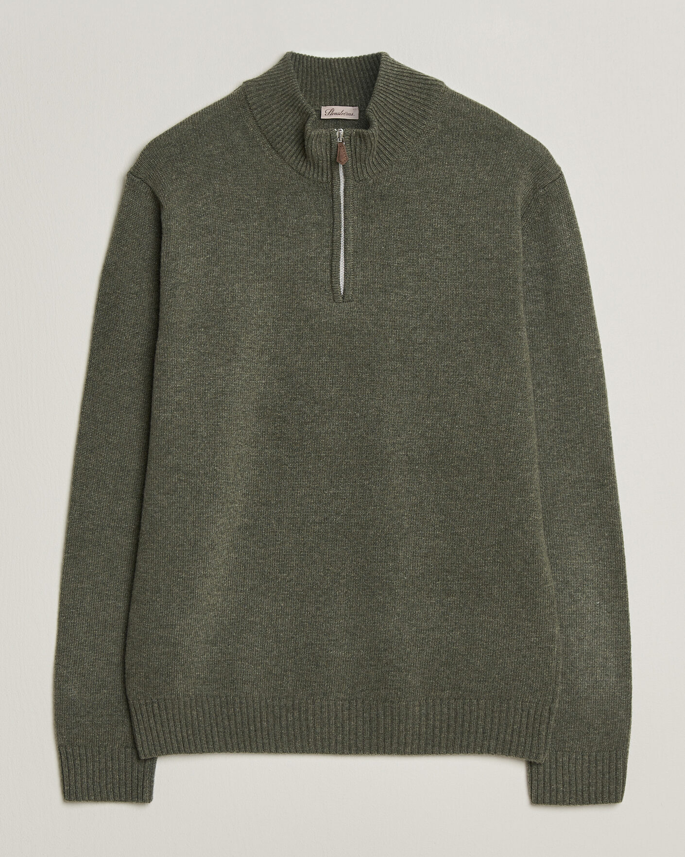 Hombres | Jerséis y prendas de punto | Stenströms | Brushed Merino Half-Zip Green