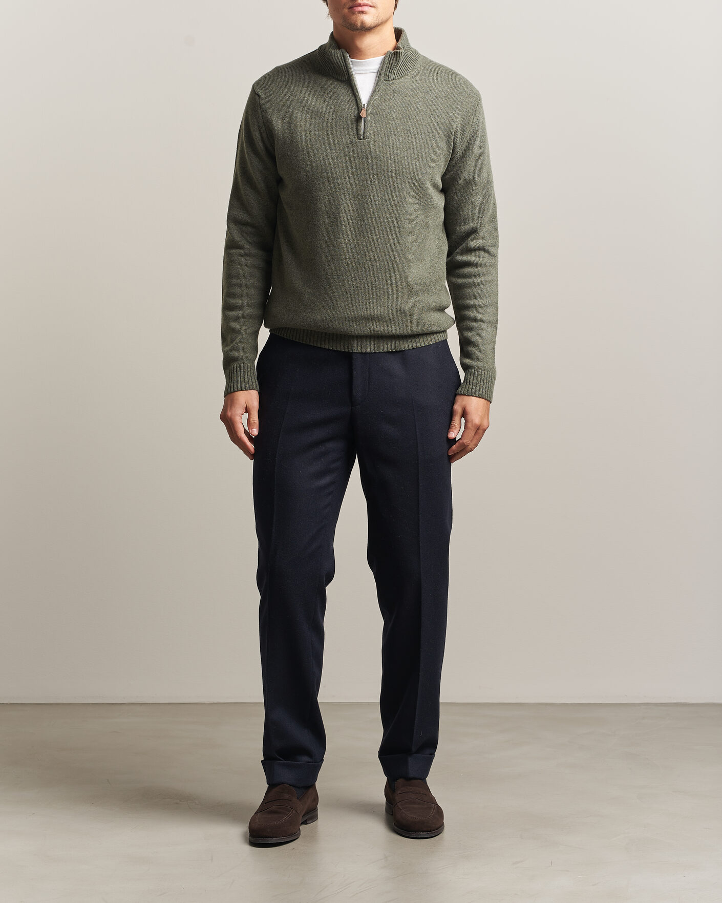 Hombres | Jerséis y prendas de punto | Stenströms | Brushed Merino Half-Zip Green