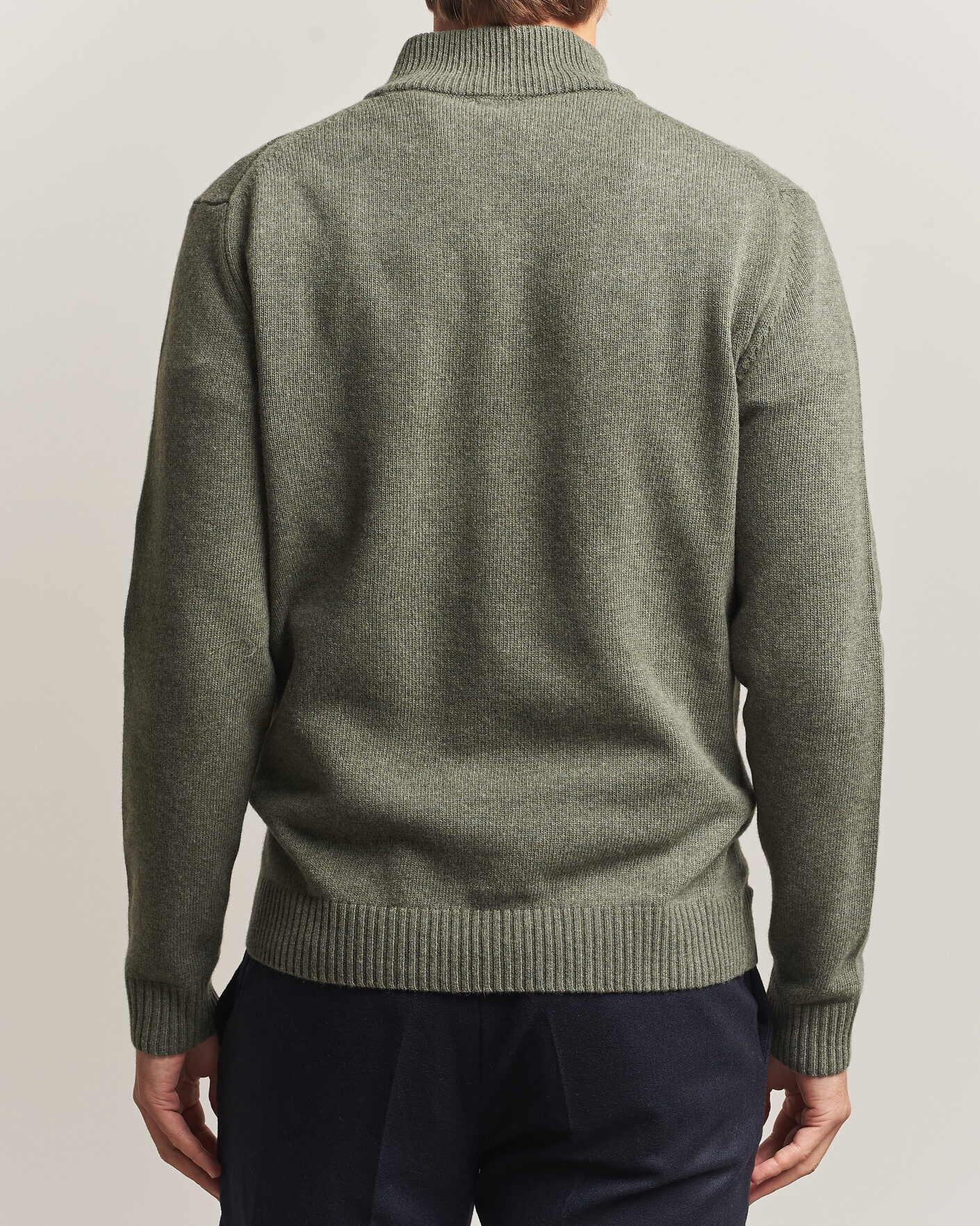 Hombres | Jerséis y prendas de punto | Stenströms | Brushed Merino Half-Zip Green