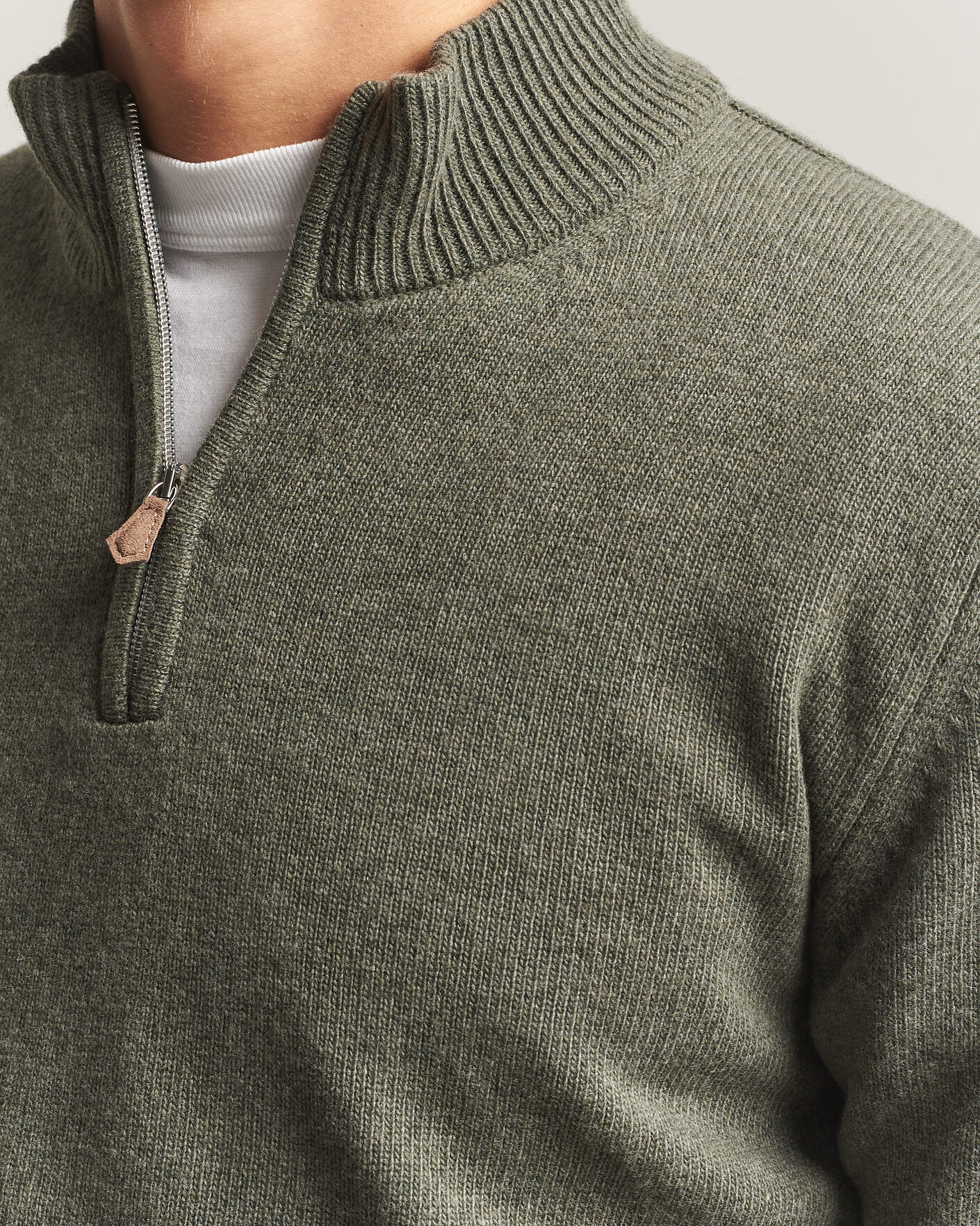 Hombres | Jerséis y prendas de punto | Stenströms | Brushed Merino Half-Zip Green