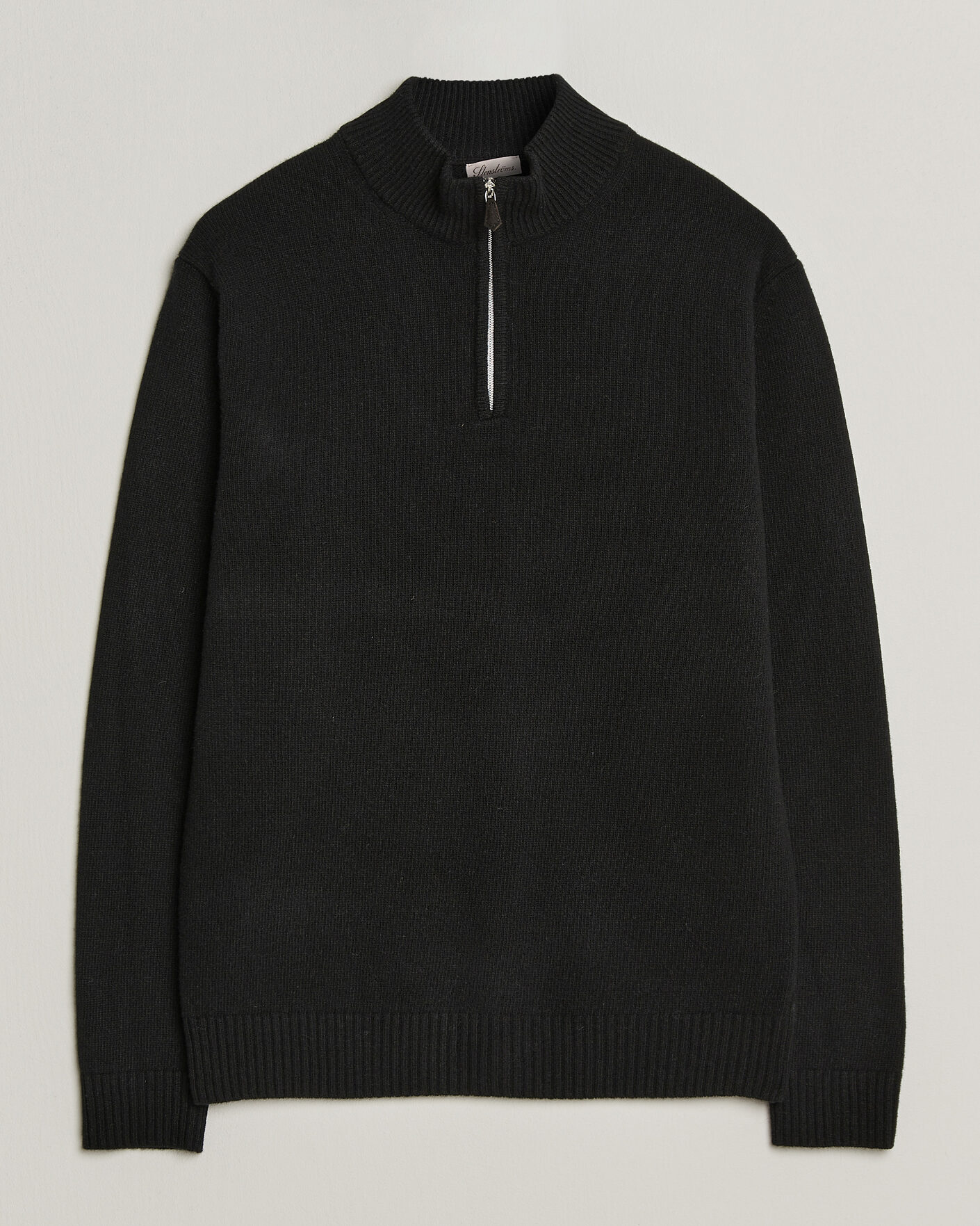 Hombres | Jerséis y prendas de punto | Stenströms | Brushed Merino Half-Zip Black