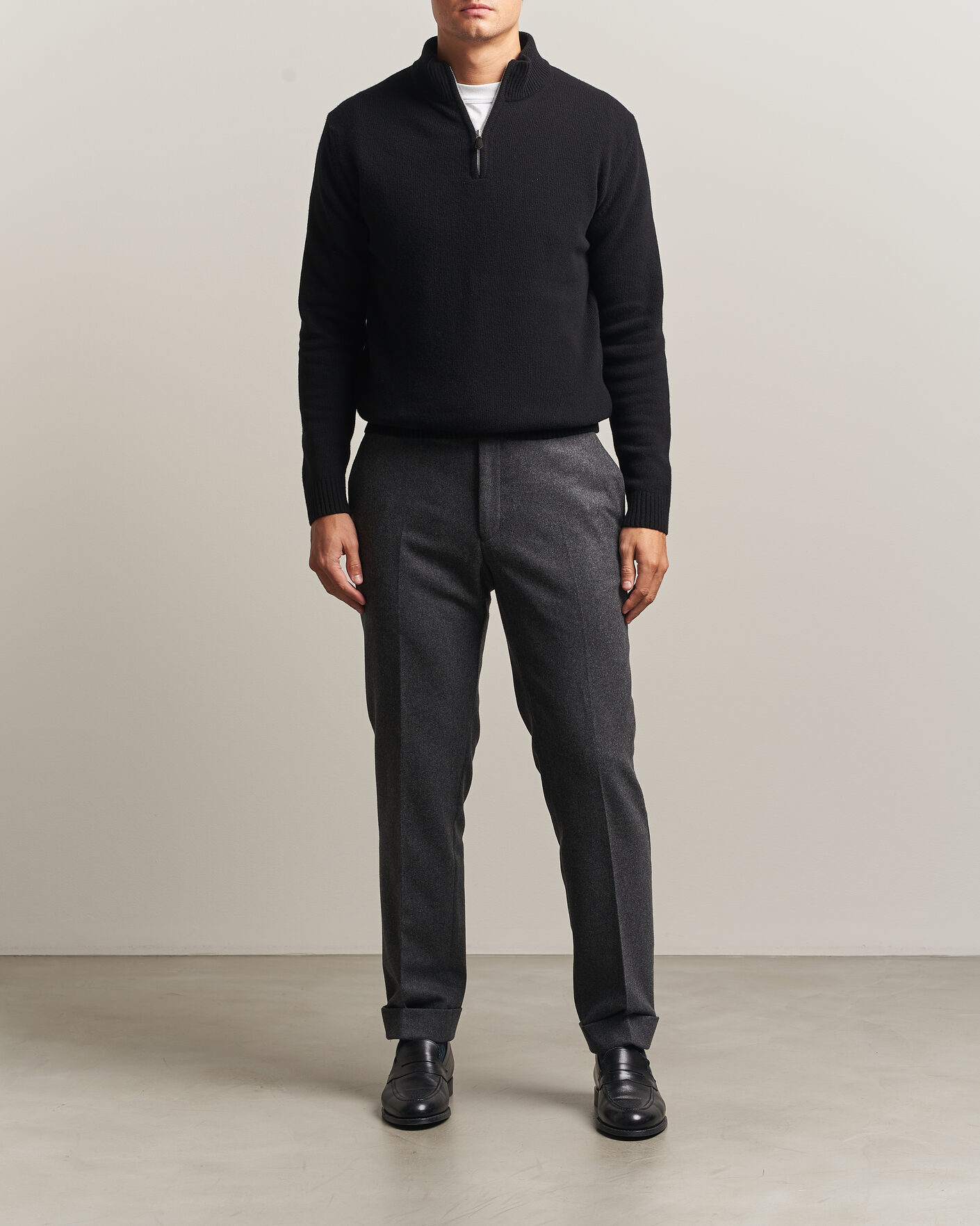 Hombres | Jerséis y prendas de punto | Stenströms | Brushed Merino Half-Zip Black