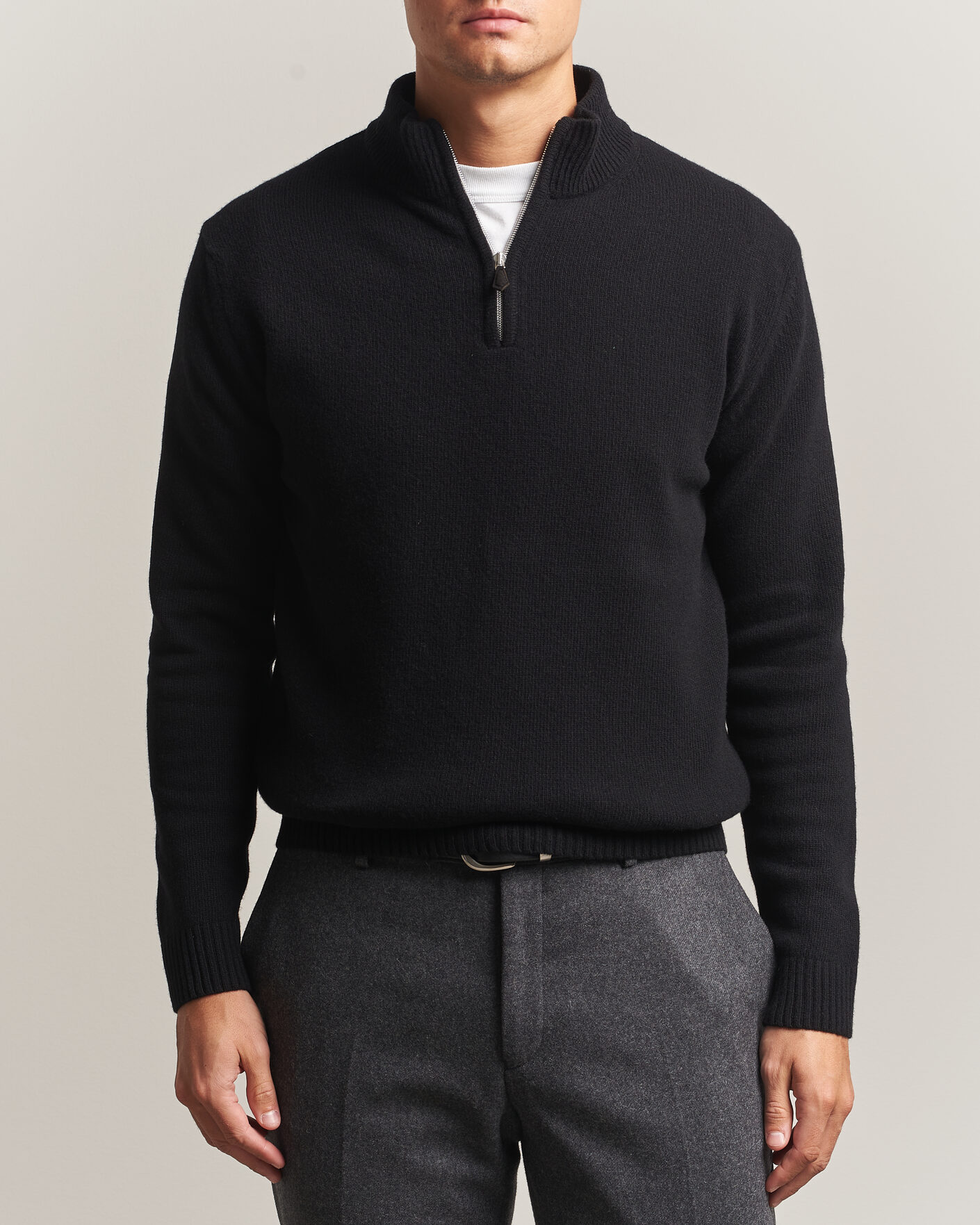 Hombres | Jerséis y prendas de punto | Stenströms | Brushed Merino Half-Zip Black