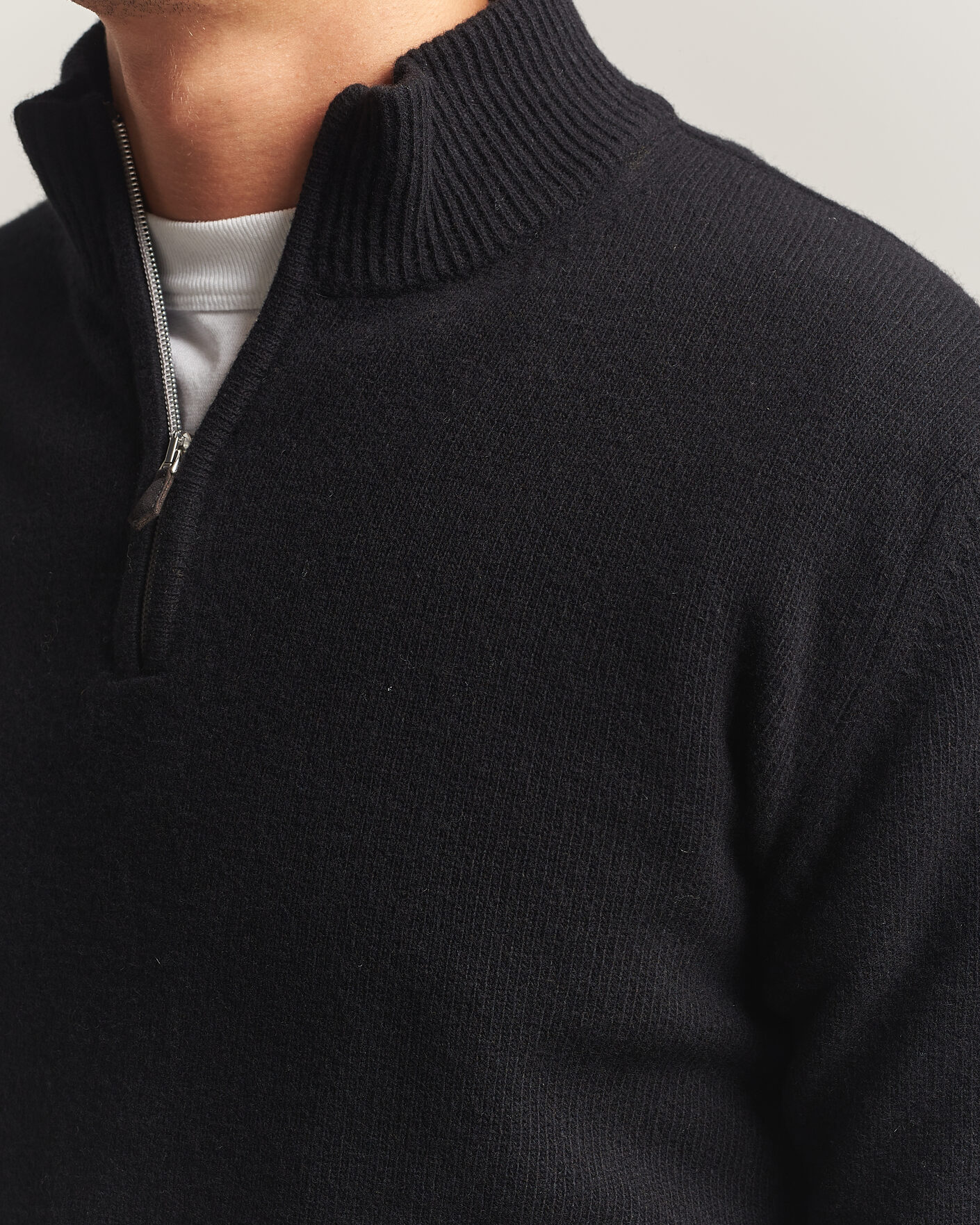 Hombres | Jerséis y prendas de punto | Stenströms | Brushed Merino Half-Zip Black