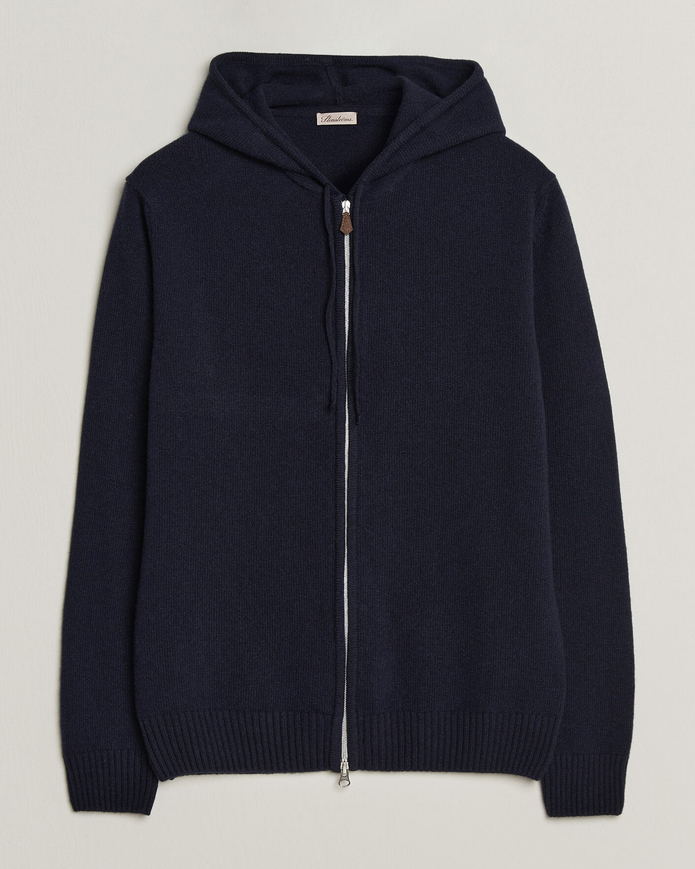 Hombres | Jerséis y prendas de punto | Stenströms | Brushed Merino Full-Zip Hood Navy