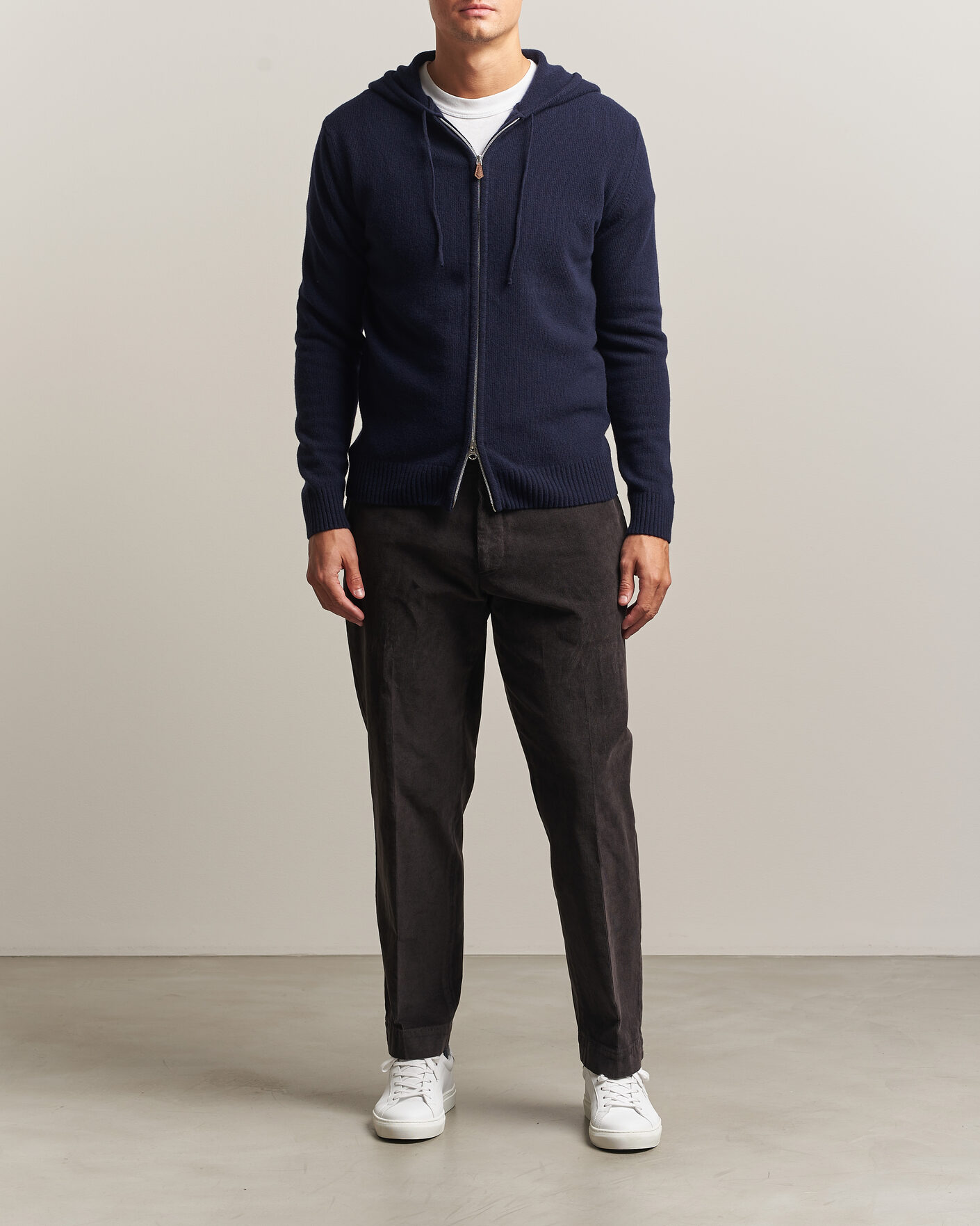 Hombres | Jerséis y prendas de punto | Stenströms | Brushed Merino Full-Zip Hood Navy
