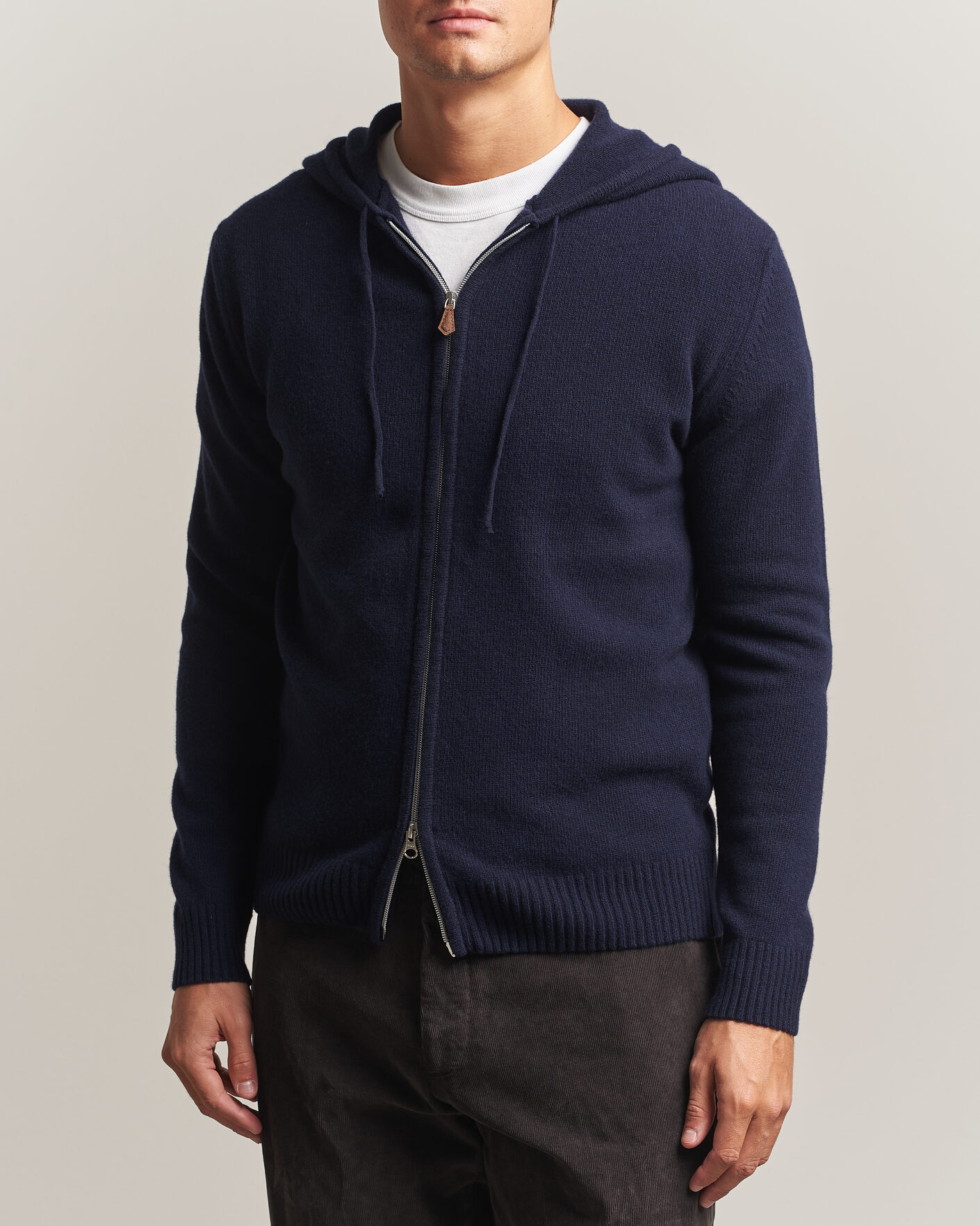 Hombres | Jerséis y prendas de punto | Stenströms | Brushed Merino Full-Zip Hood Navy