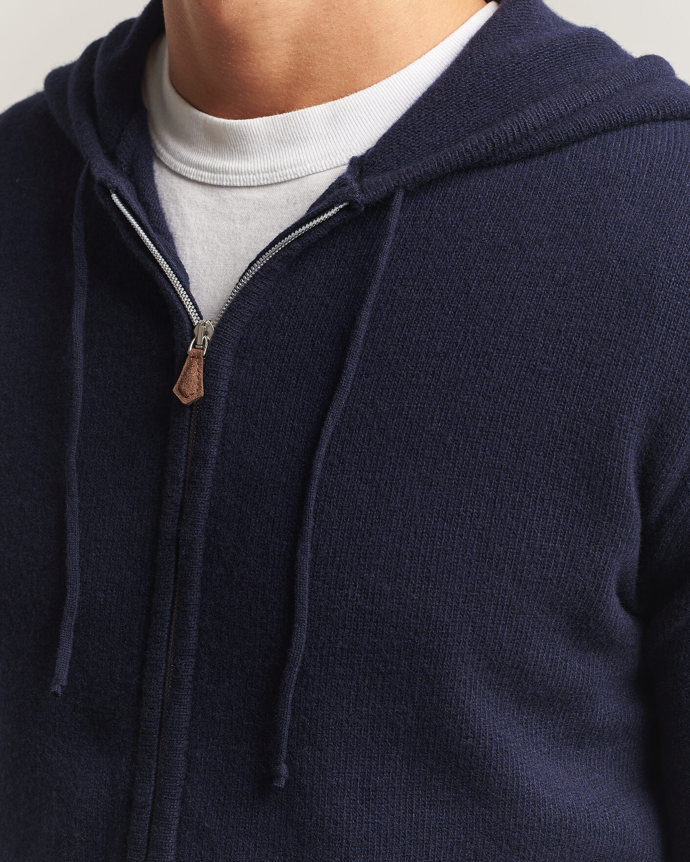Hombres | Jerséis y prendas de punto | Stenströms | Brushed Merino Full-Zip Hood Navy