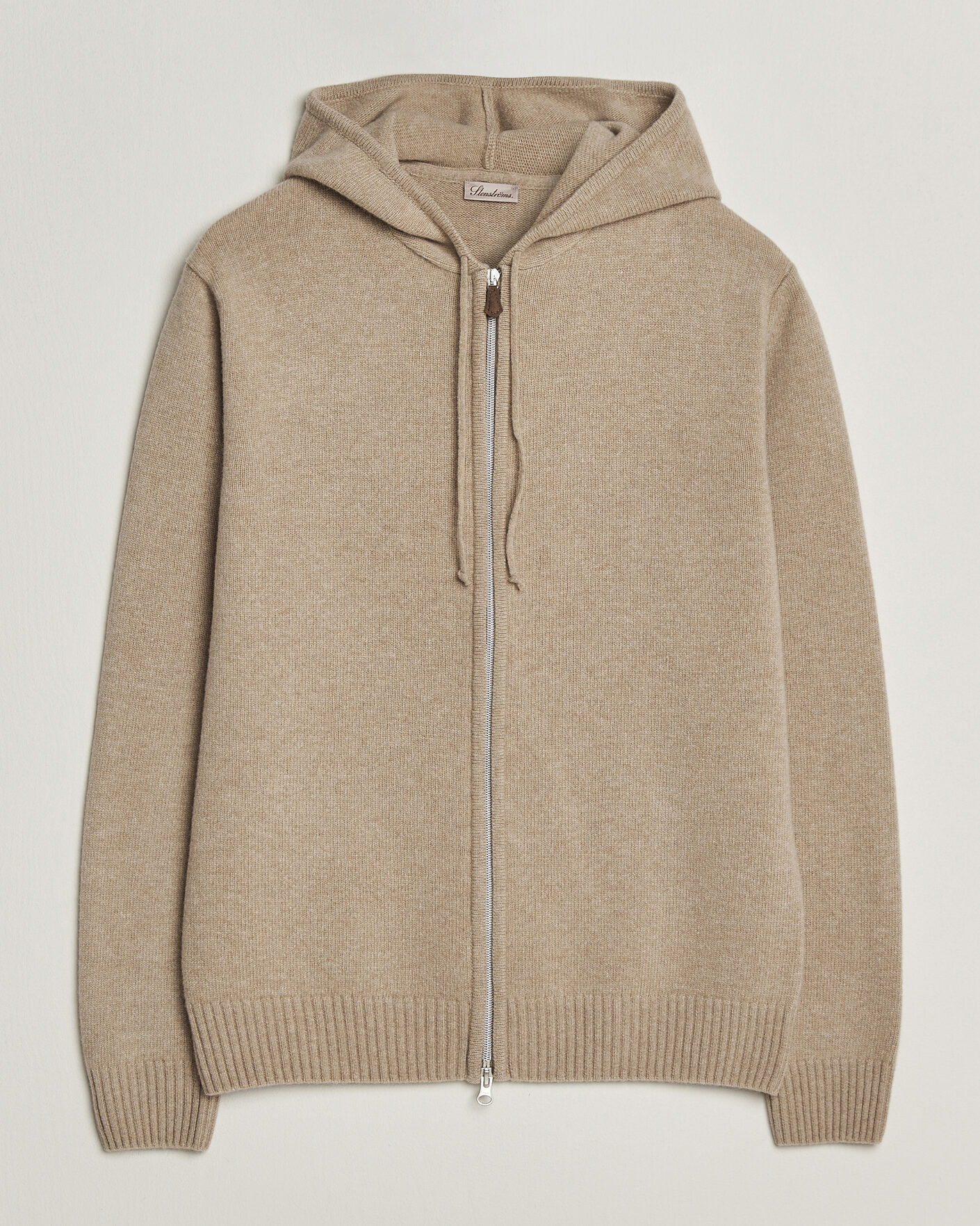 Hombres | Jerséis y prendas de punto | Stenströms | Brushed Merino Full-Zip Hood Beige