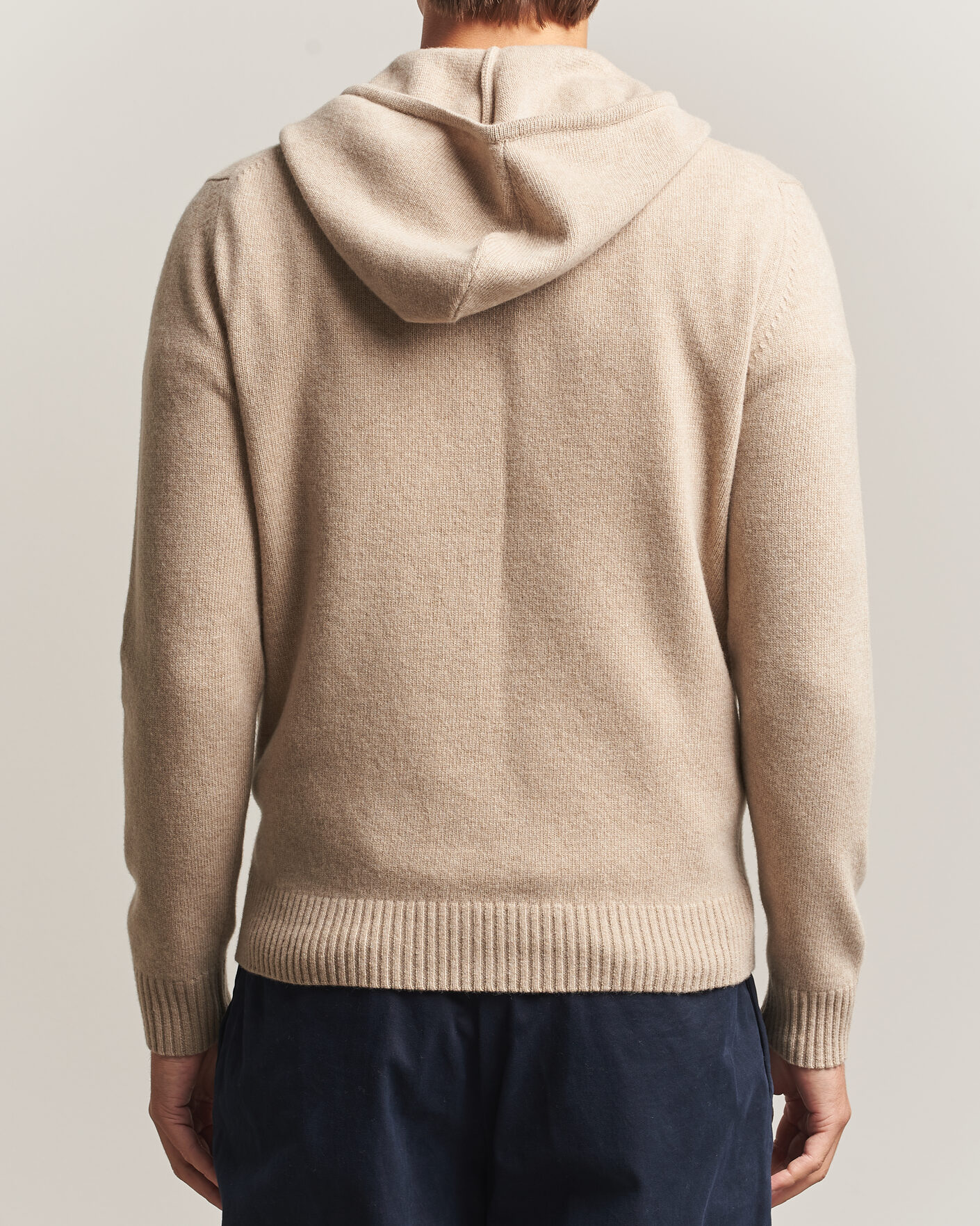 Hombres | Jerséis y prendas de punto | Stenströms | Brushed Merino Full-Zip Hood Beige