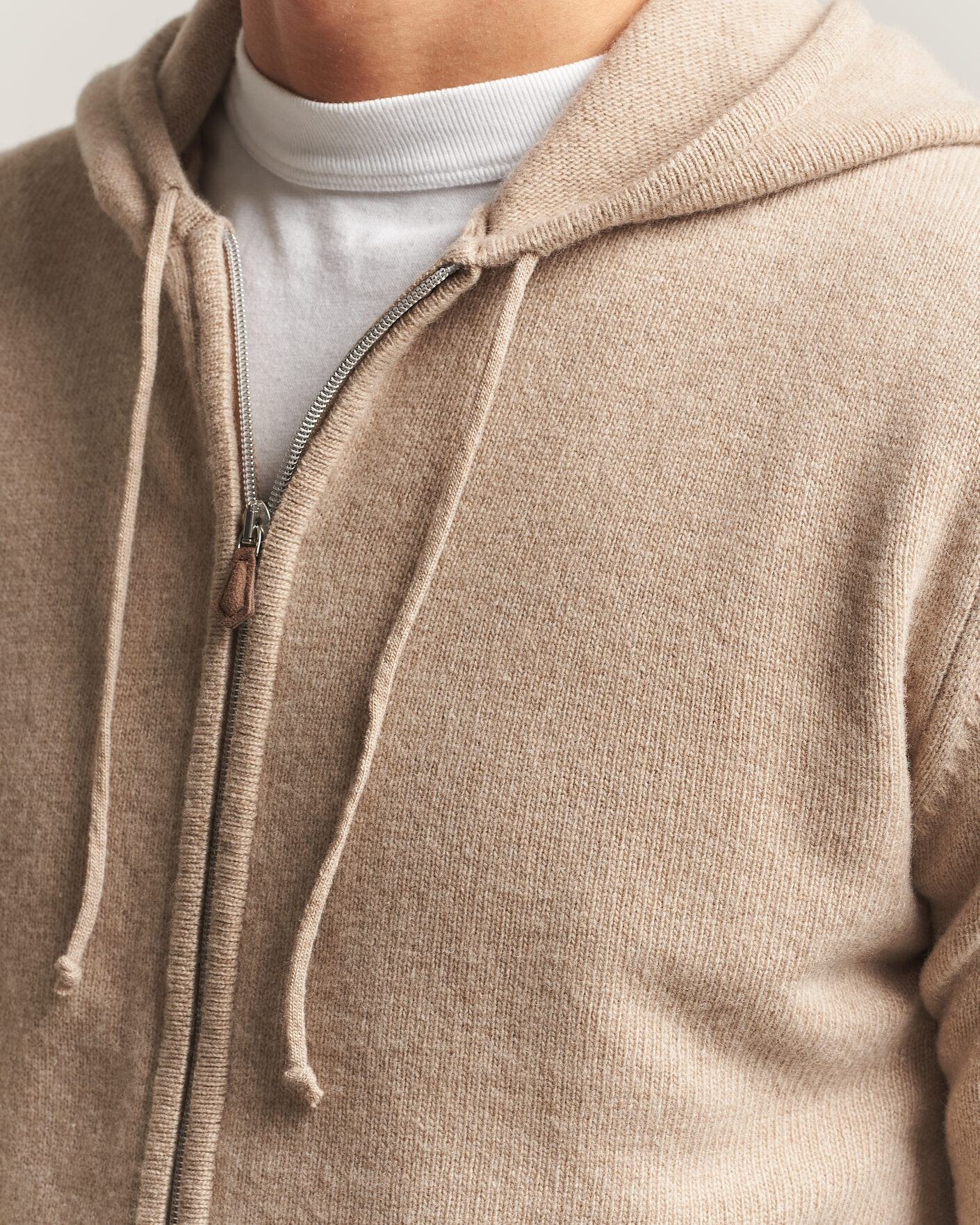 Hombres | Jerséis y prendas de punto | Stenströms | Brushed Merino Full-Zip Hood Beige