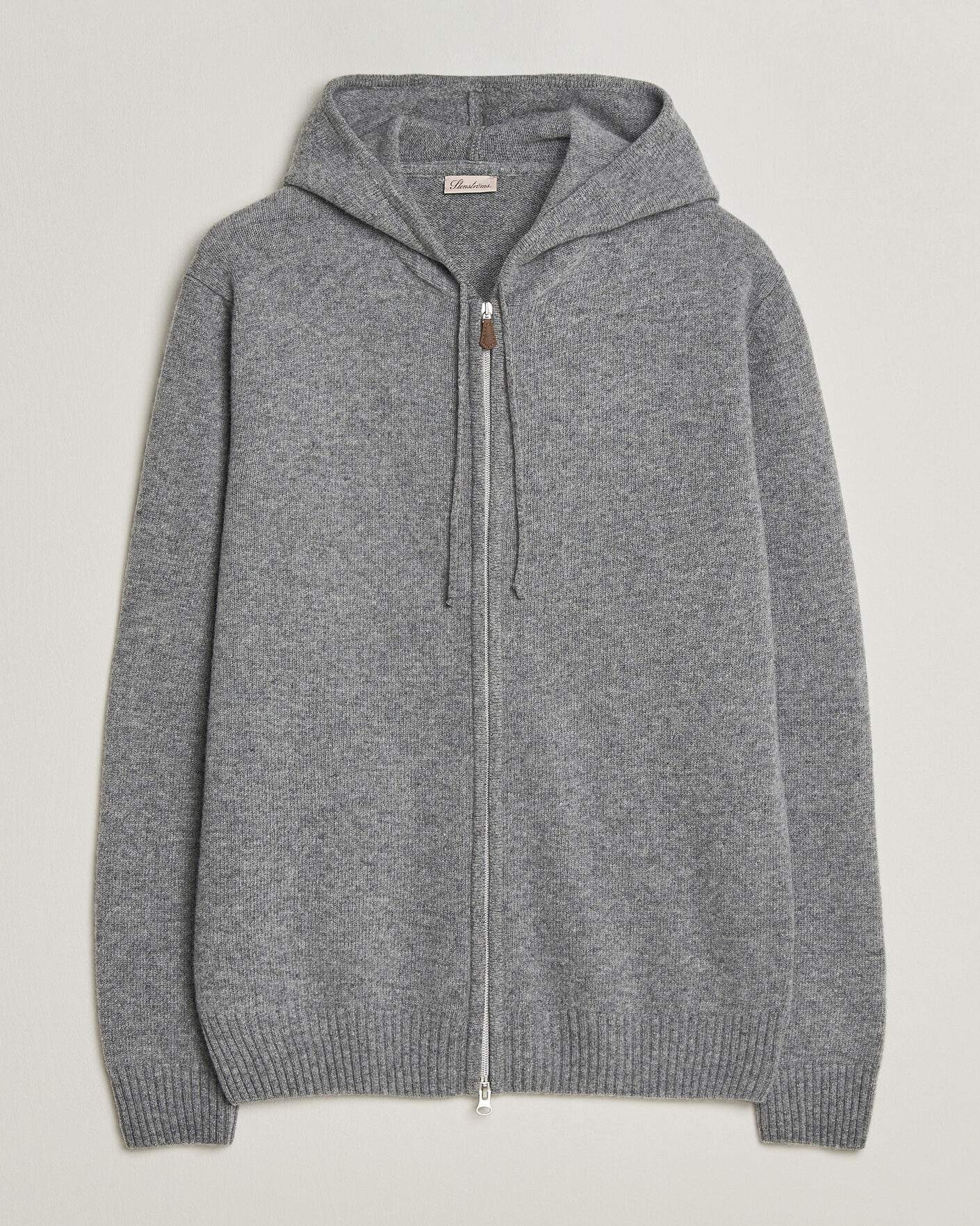 Hombres | Jerséis y prendas de punto | Stenströms | Brushed Merino Full-Zip Hood Grey