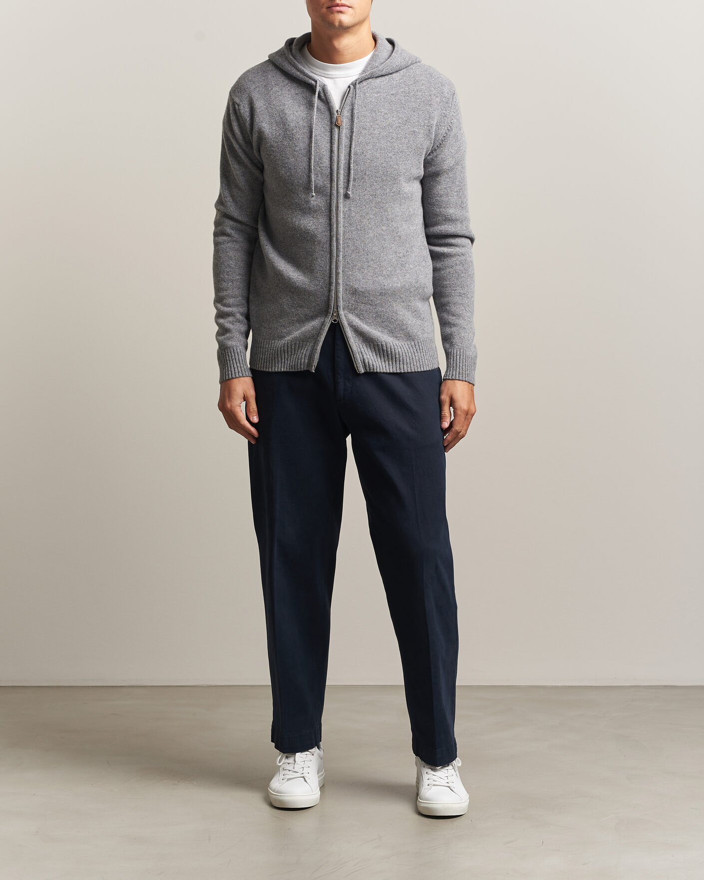 Hombres | Jerséis y prendas de punto | Stenströms | Brushed Merino Full-Zip Hood Grey