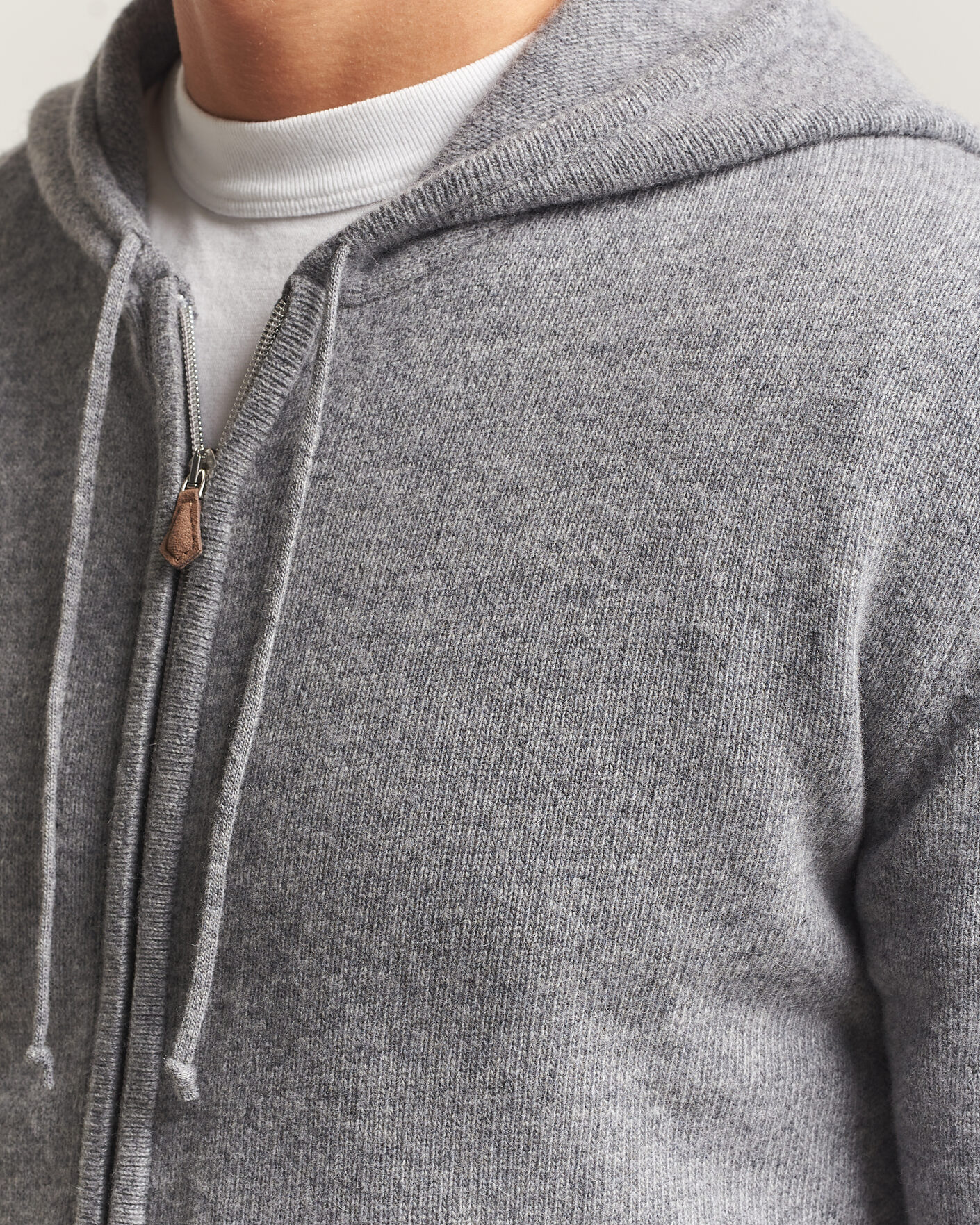 Hombres | Jerséis y prendas de punto | Stenströms | Brushed Merino Full-Zip Hood Grey