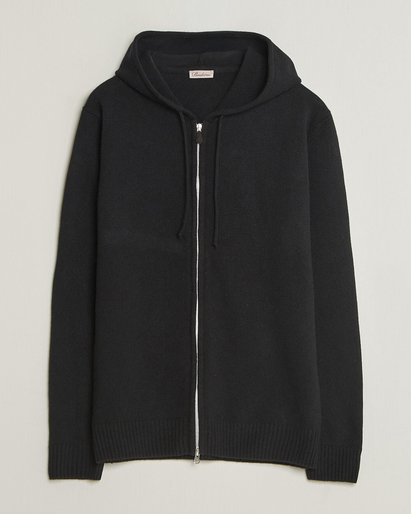 Hombres | Jerséis y prendas de punto | Stenströms | Brushed Merino Full-Zip Hood Black