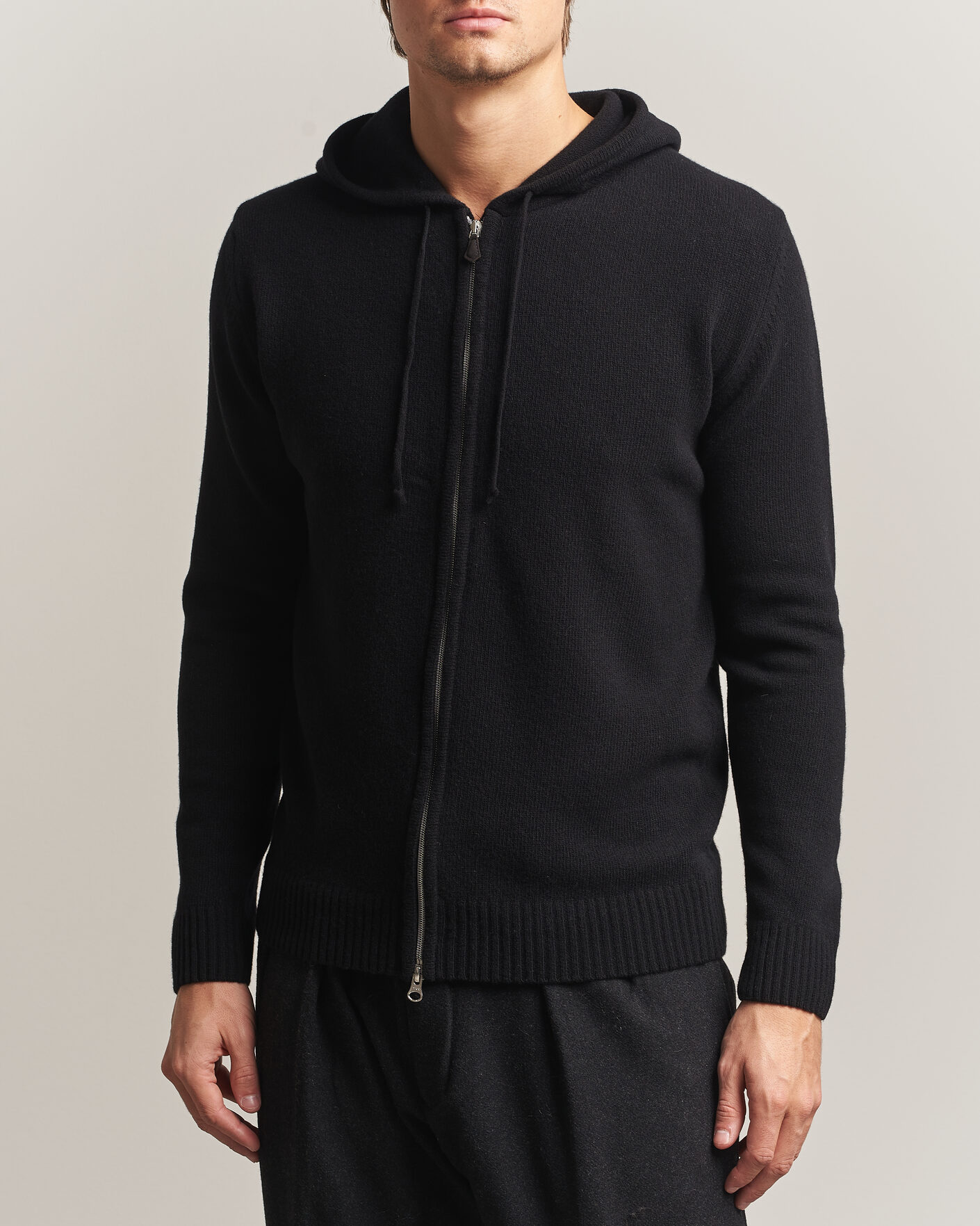 Hombres | Jerséis y prendas de punto | Stenströms | Brushed Merino Full-Zip Hood Black