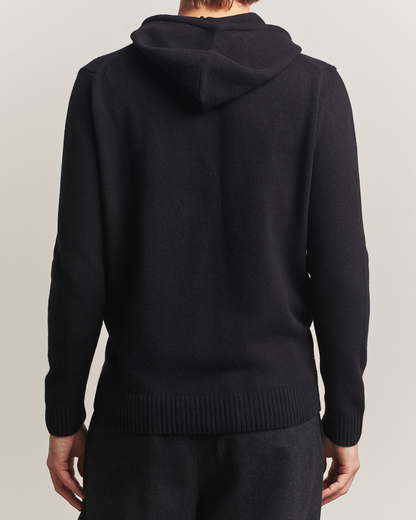 Hombres | Jerséis y prendas de punto | Stenströms | Brushed Merino Full-Zip Hood Black
