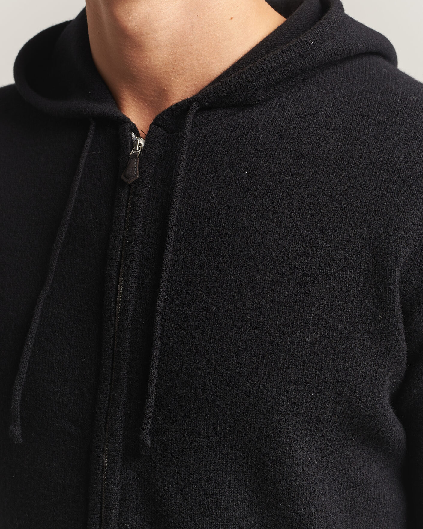 Hombres | Jerséis y prendas de punto | Stenströms | Brushed Merino Full-Zip Hood Black