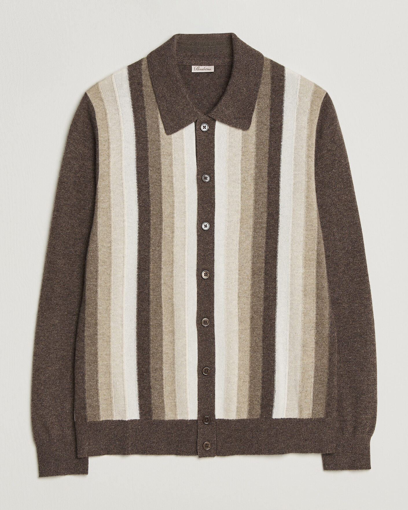 Hombres | Jerséis y prendas de punto | Stenströms | Cashmere Striped Polo Cardigan Brown