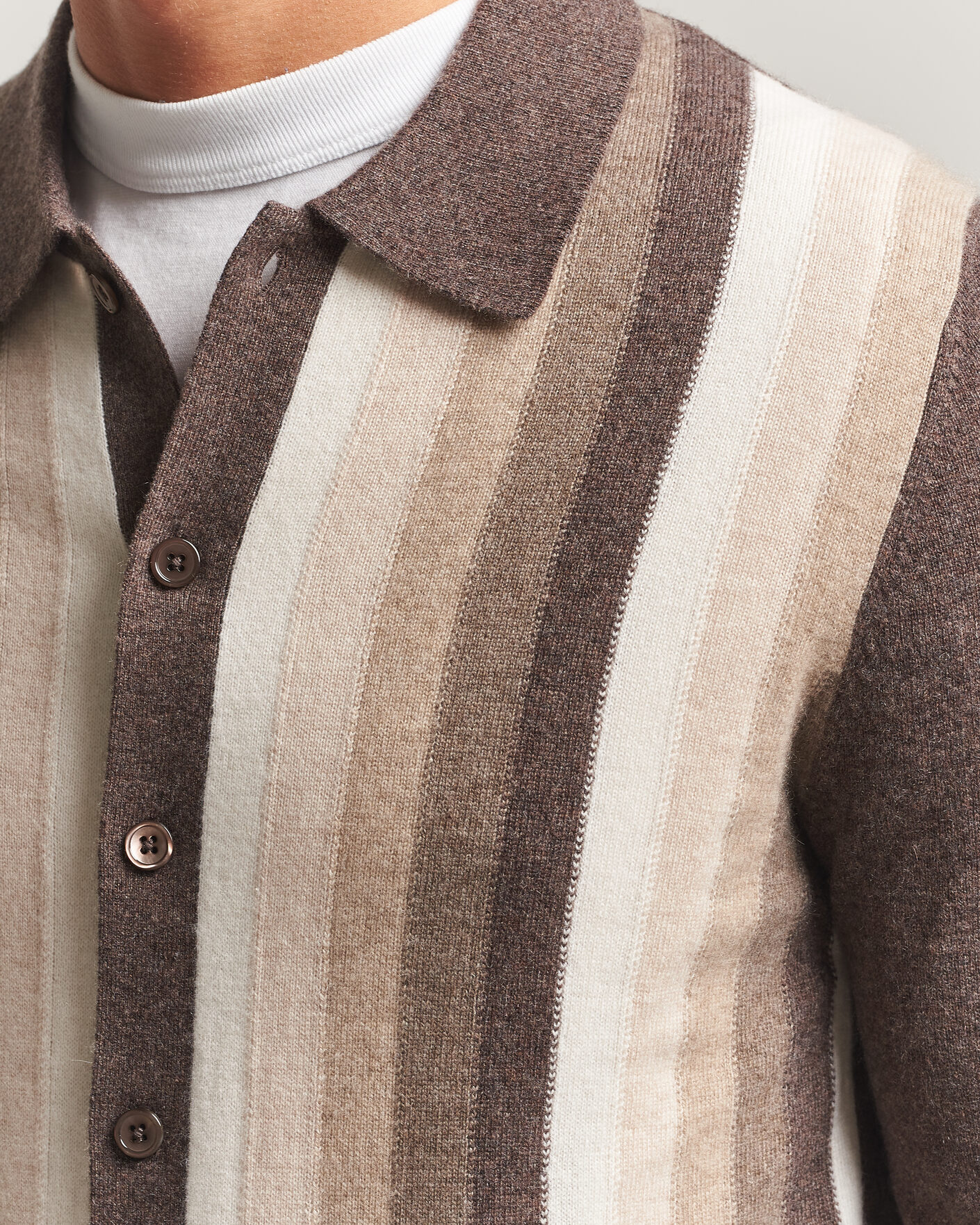 Hombres | Jerséis y prendas de punto | Stenströms | Cashmere Striped Polo Cardigan Brown
