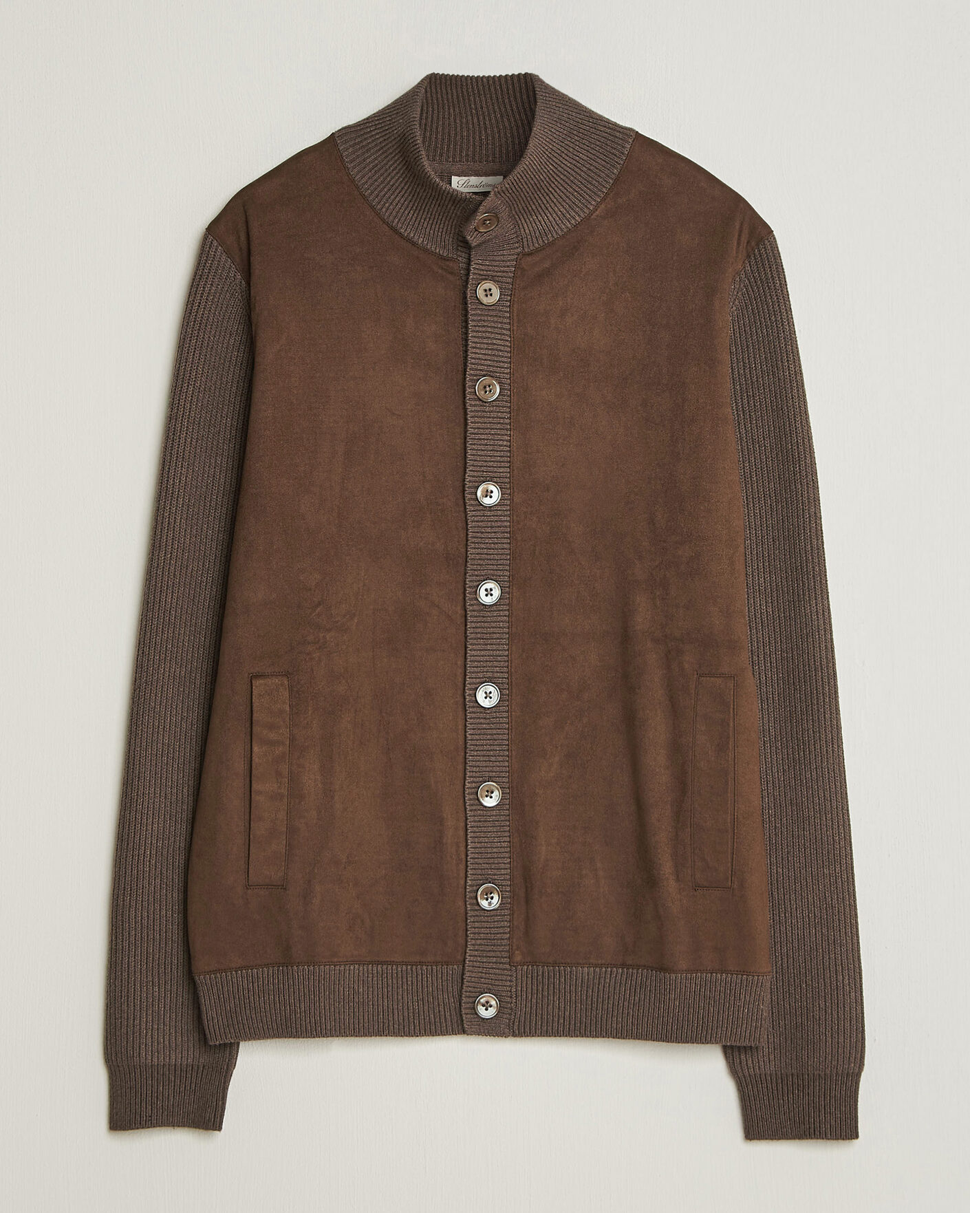 Hombres | Jerséis y prendas de punto | Stenströms | Knitted Hybrid Alcantara Jacket Brown