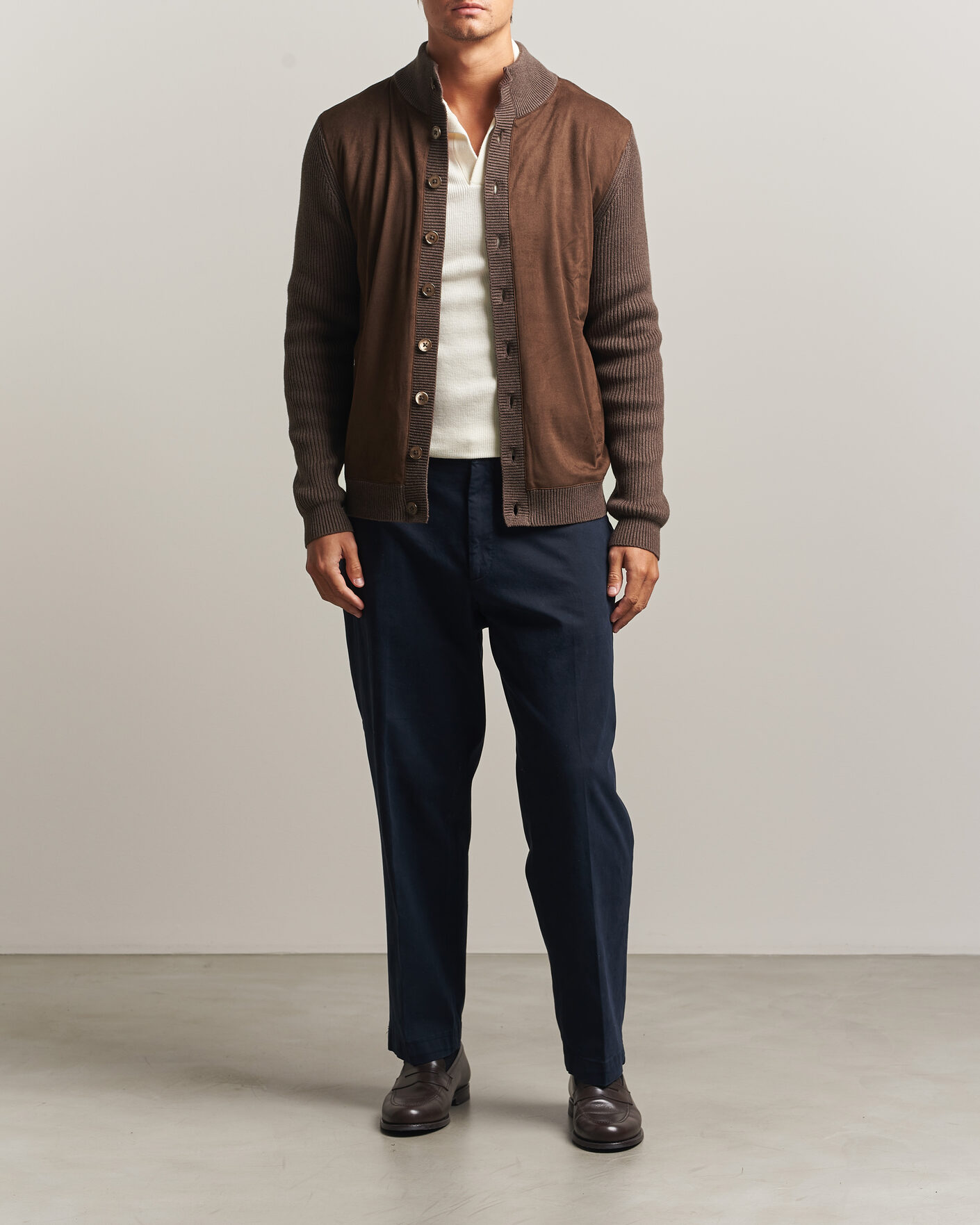 Hombres | Jerséis y prendas de punto | Stenströms | Knitted Hybrid Alcantara Jacket Brown