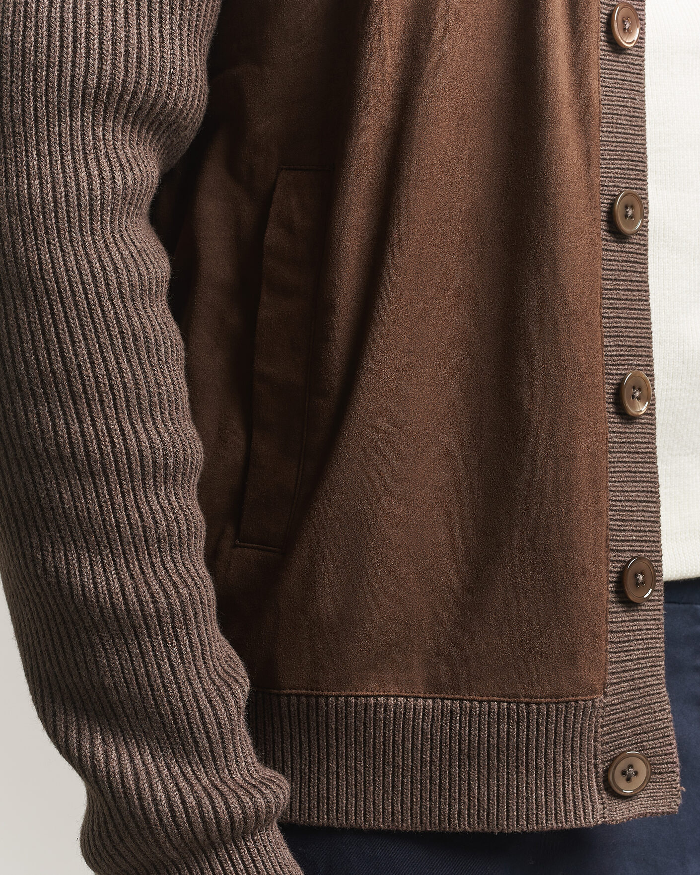 Hombres | Jerséis y prendas de punto | Stenströms | Knitted Hybrid Alcantara Jacket Brown