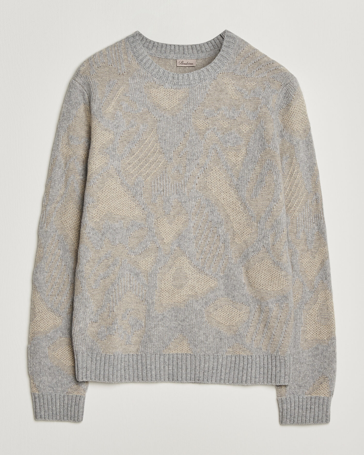 Hombres | Jerséis y prendas de punto | Stenströms | Knitted Jaquard Yak/Merino Sweater Beige Grey