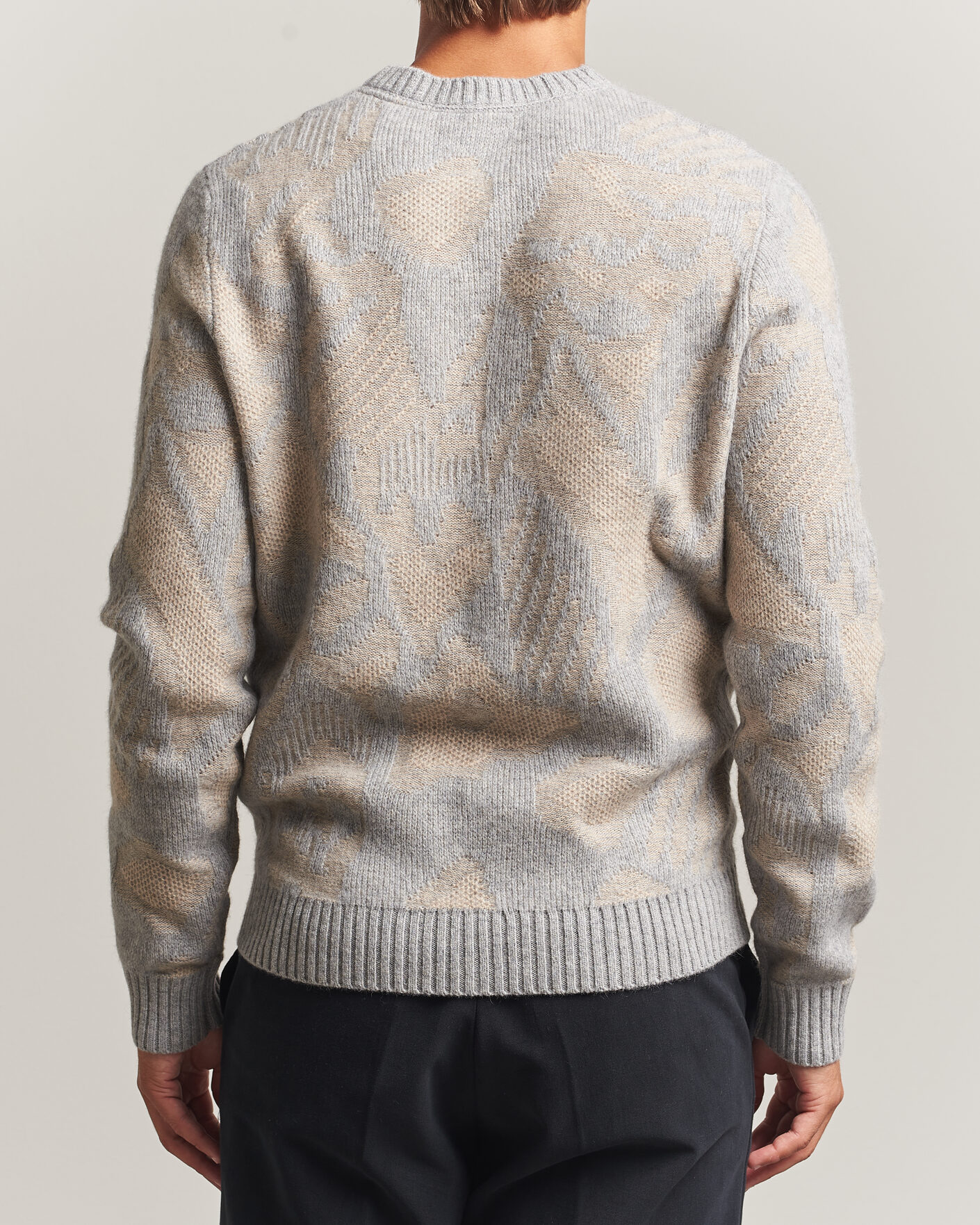 Hombres | Jerséis y prendas de punto | Stenströms | Knitted Jaquard Yak/Merino Sweater Beige Grey