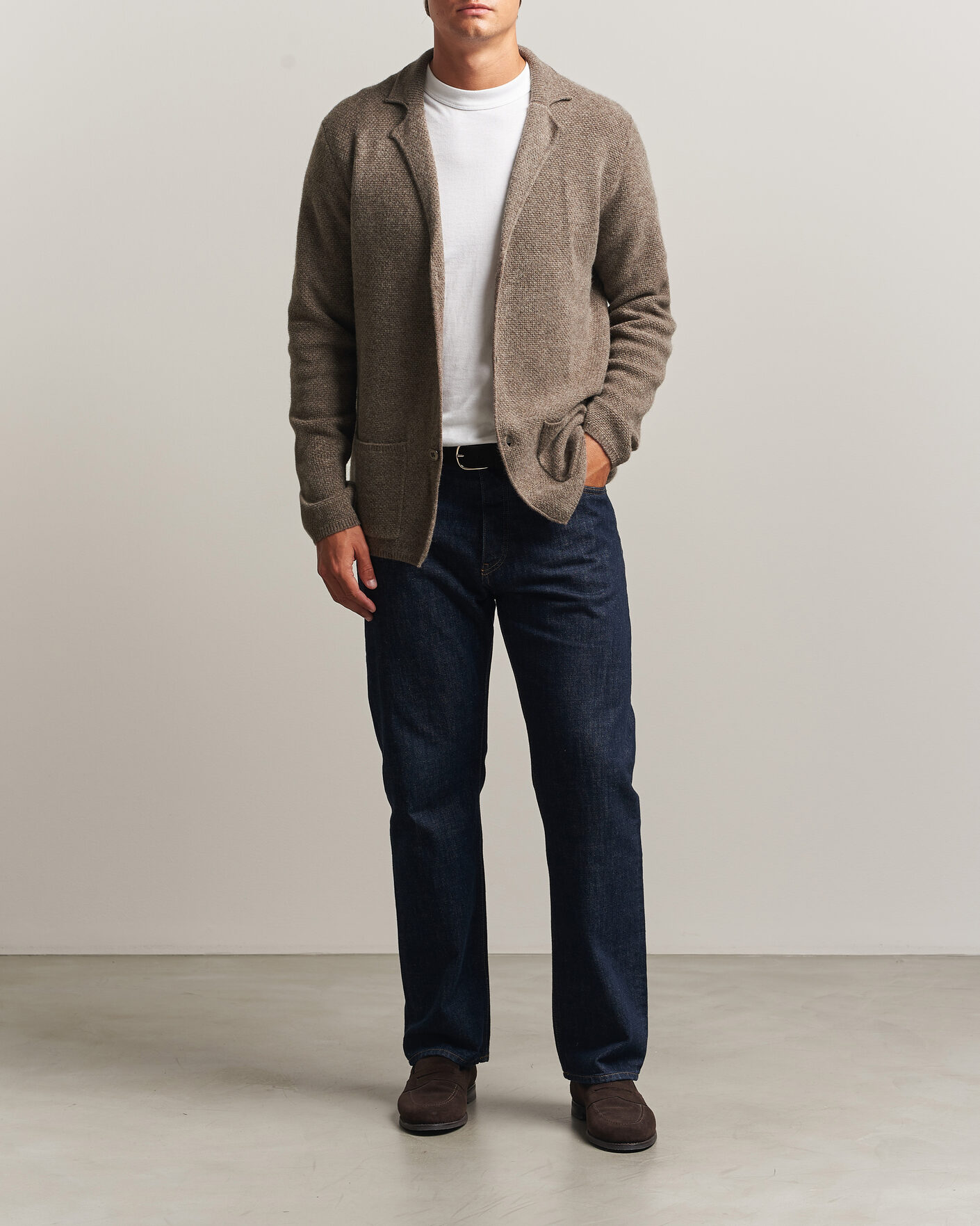 Hombres | Jerséis y prendas de punto | Stenströms | Knitted Yak/Merino Cardigan Blazer Brown