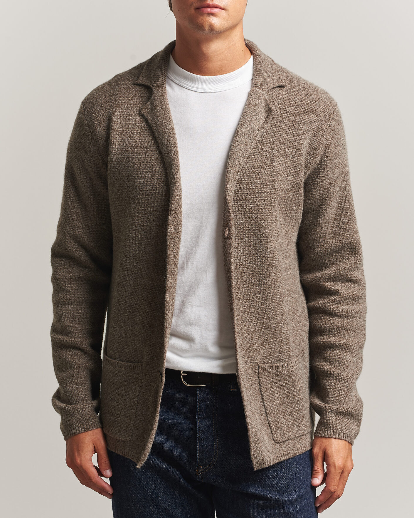 Hombres | Jerséis y prendas de punto | Stenströms | Knitted Yak/Merino Cardigan Blazer Brown
