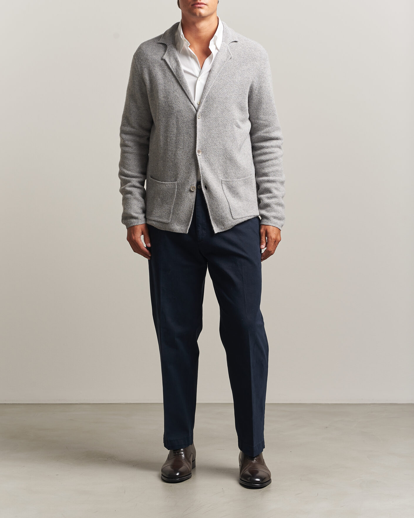Hombres | Jerséis y prendas de punto | Stenströms | Knitted Yak/Merino Cardigan Blazer Grey
