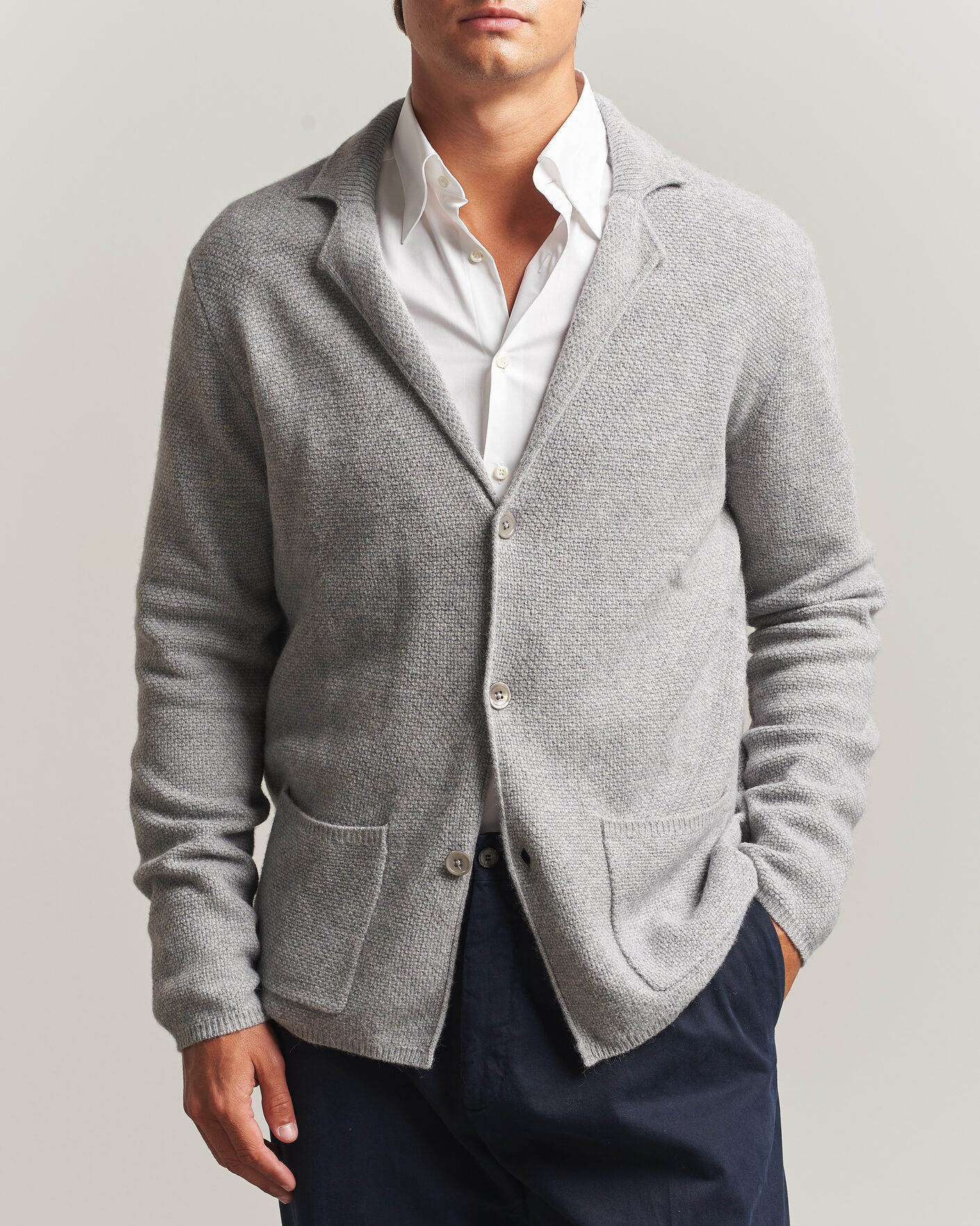 Hombres | Jerséis y prendas de punto | Stenströms | Knitted Yak/Merino Cardigan Blazer Grey