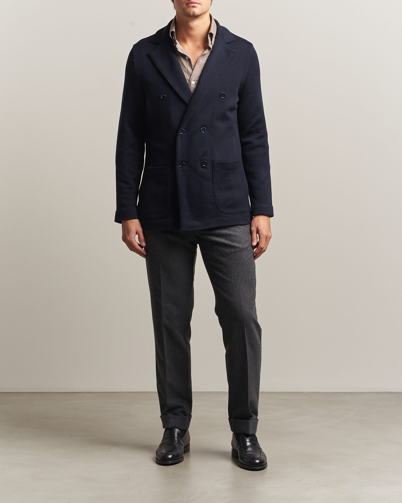 Hombres | Blazers | Stenströms | Knitted Herringbone DB Wool Blazer Navy