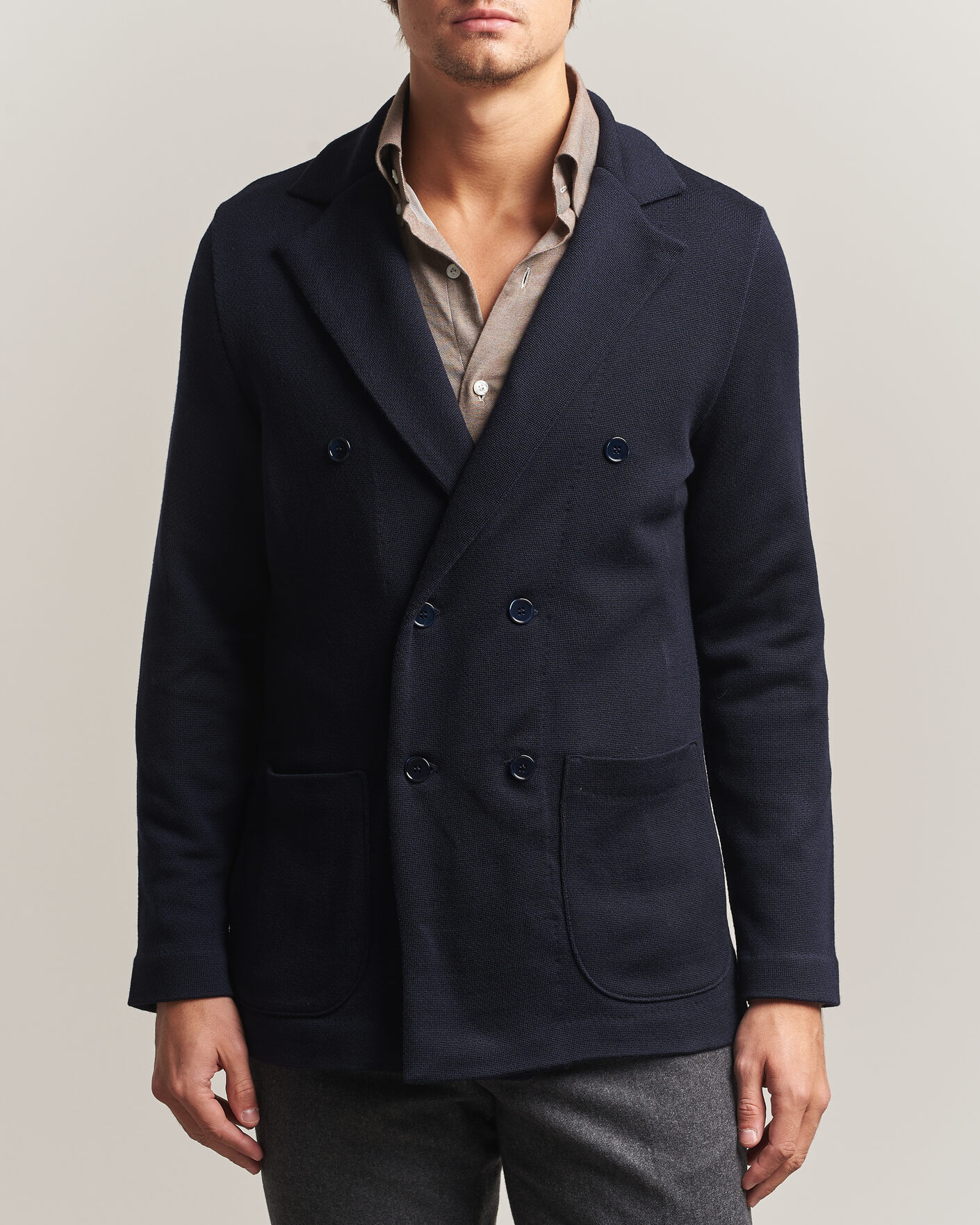 Hombres | Blazers | Stenströms | Knitted Herringbone DB Wool Blazer Navy