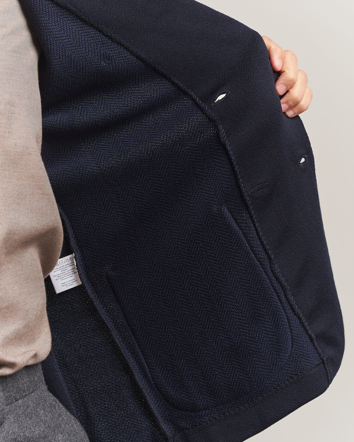 Hombres | Blazers | Stenströms | Knitted Herringbone DB Wool Blazer Navy