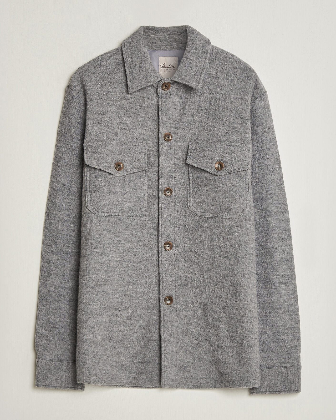 Hombres | Camisas | Stenströms | Felted Wool Overshirt Grey