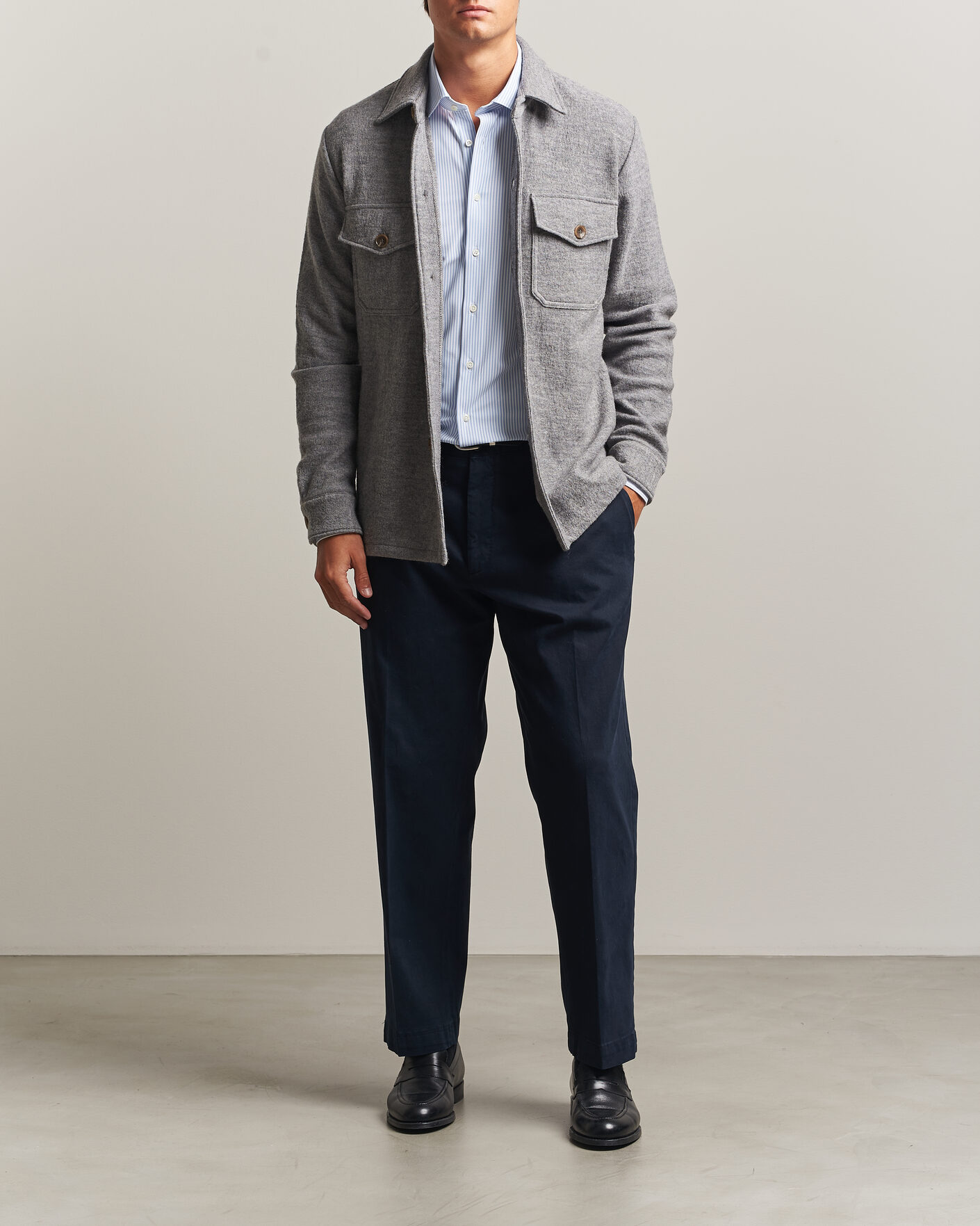 Hombres | Camisas | Stenströms | Felted Wool Overshirt Grey