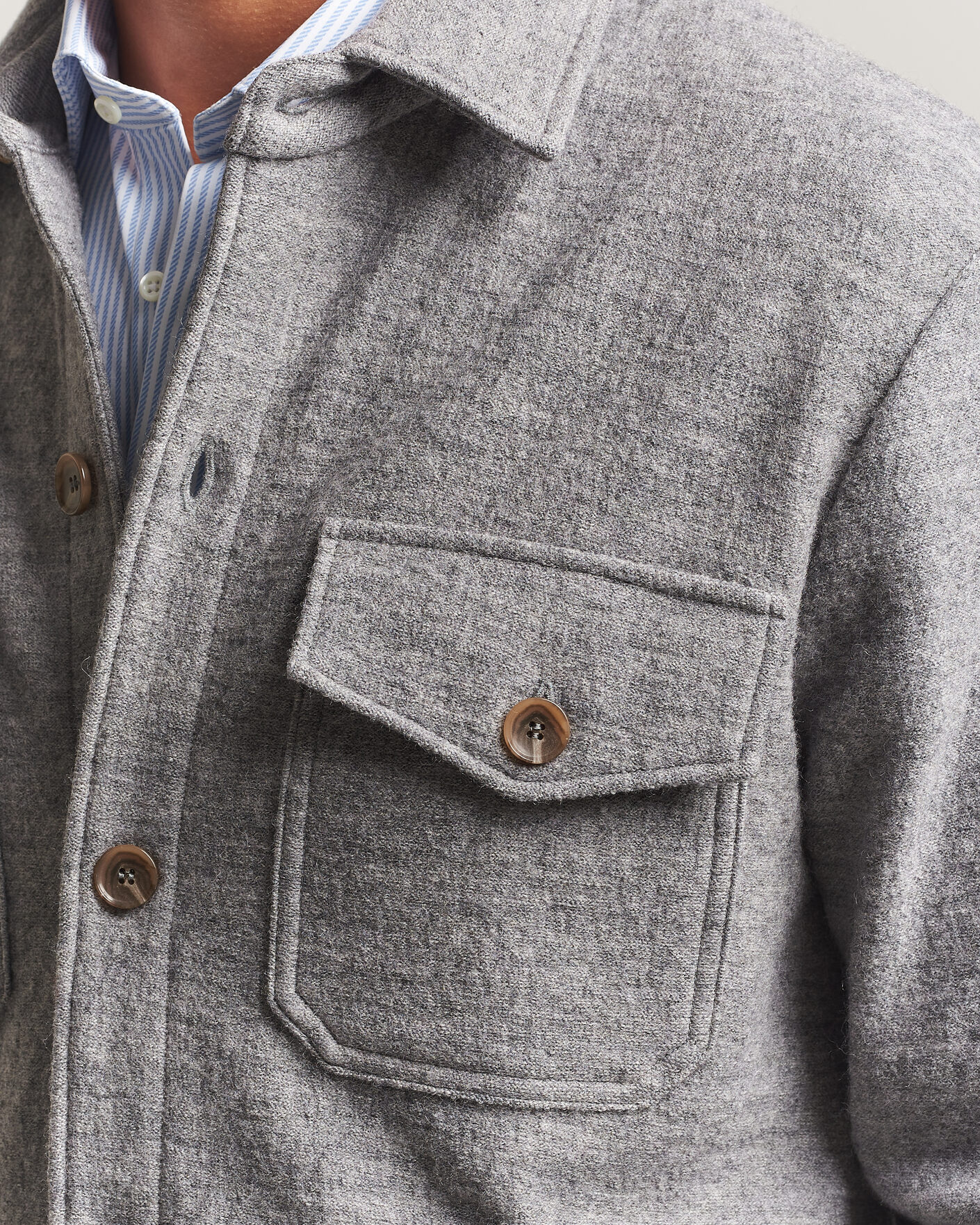 Hombres | Camisas | Stenströms | Felted Wool Overshirt Grey