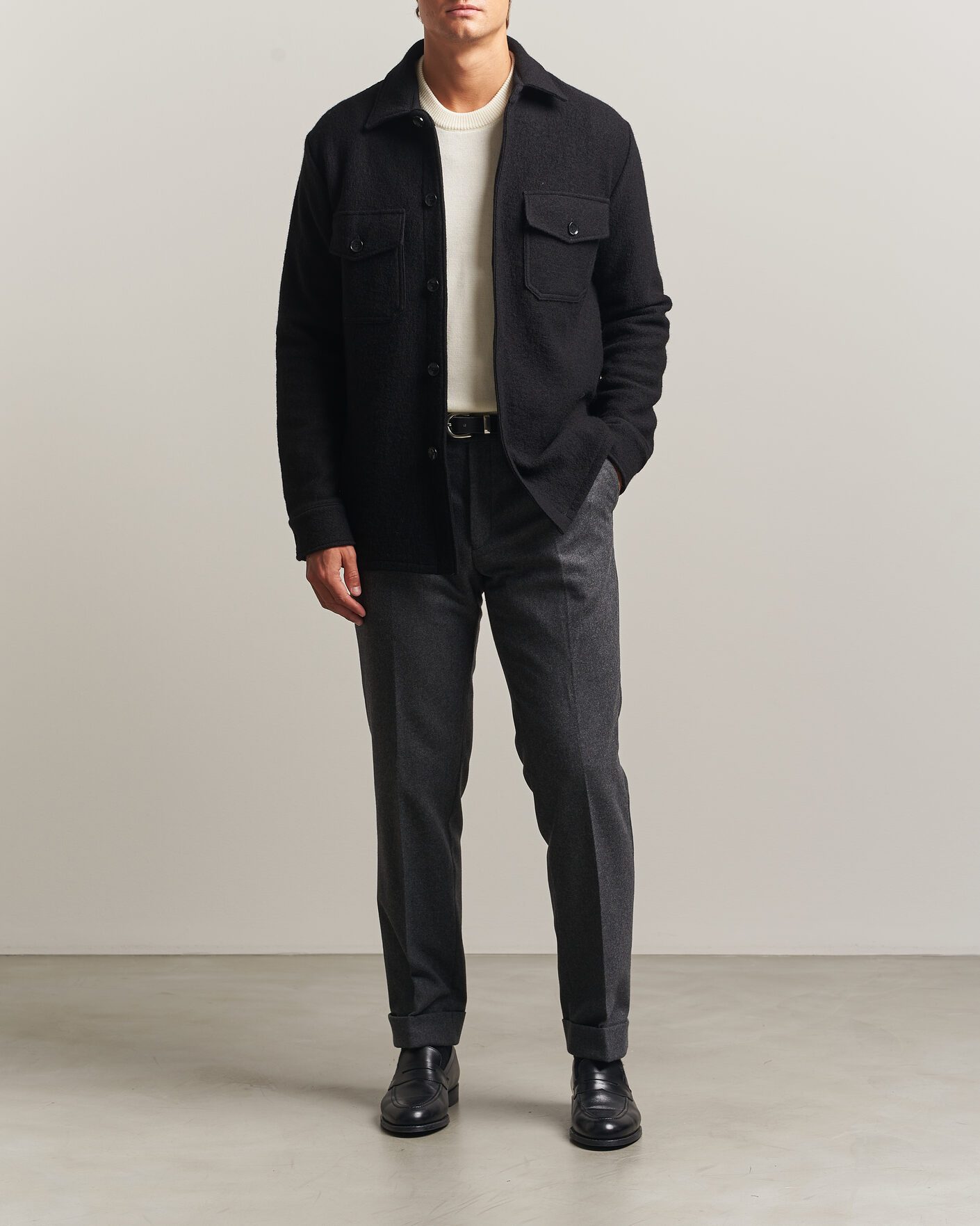 Hombres | Camisas | Stenströms | Felted Wool Overshirt Black
