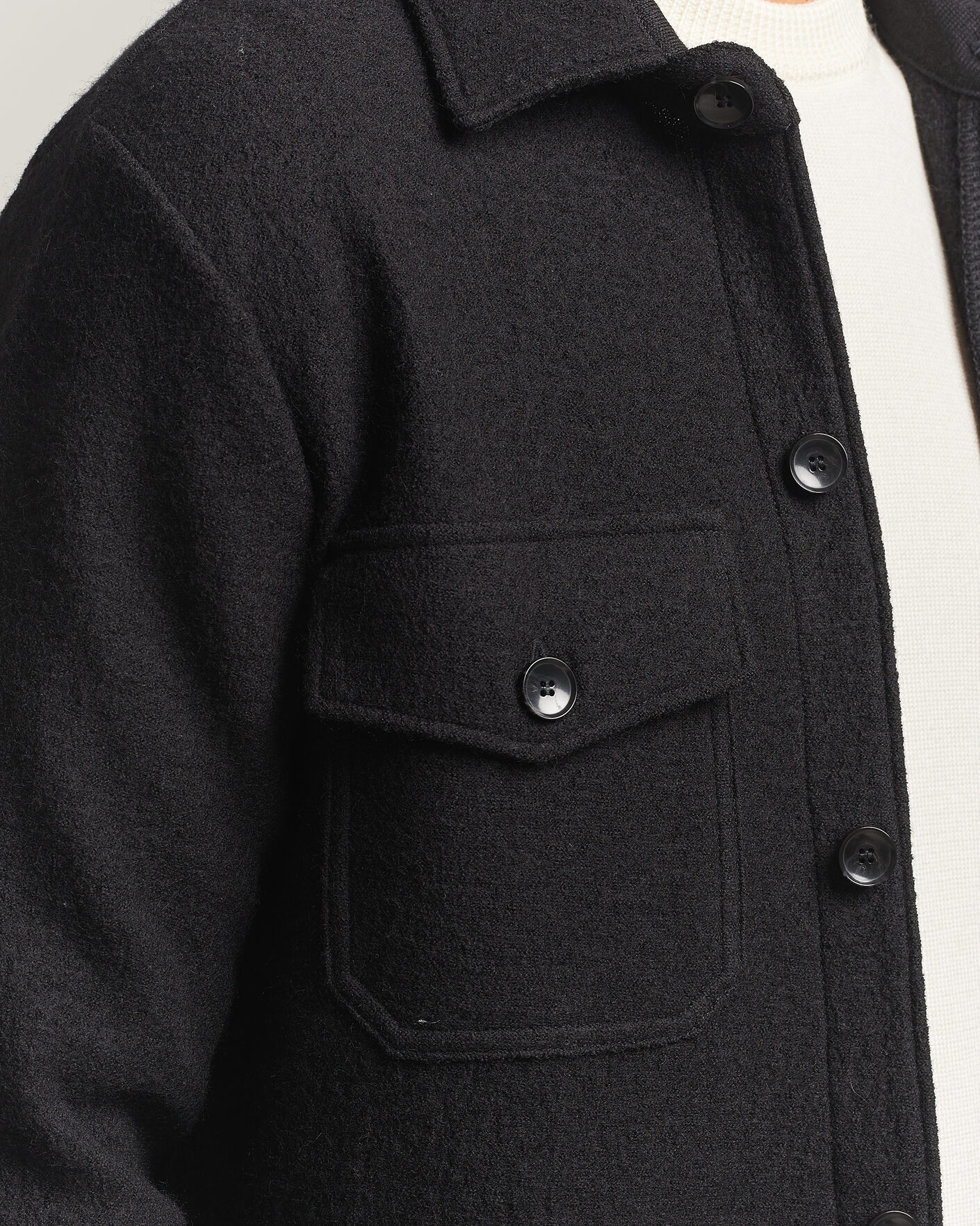 Hombres | Camisas | Stenströms | Felted Wool Overshirt Black