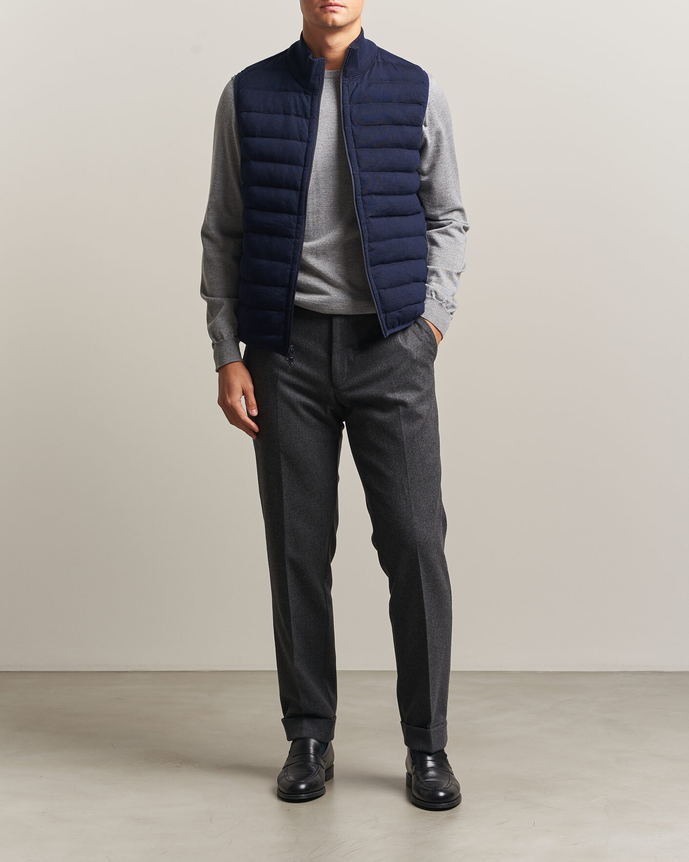 Hombres | Chalecos | Stenströms | Reversible Knitted Merino/Nylon Vest Navy