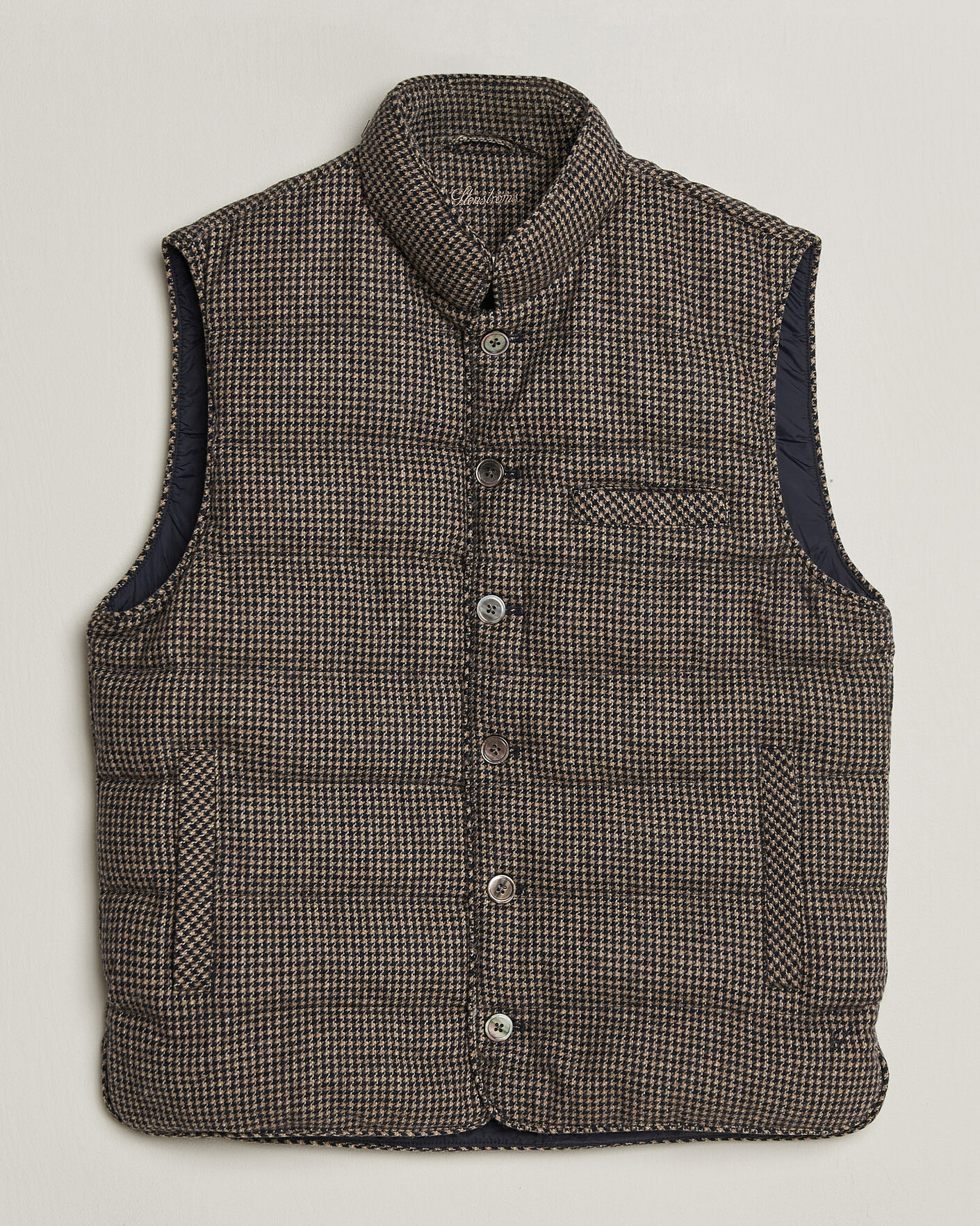Hombres | Chalecos | Stenströms | Padded Houndstooth Wool Vest Brown