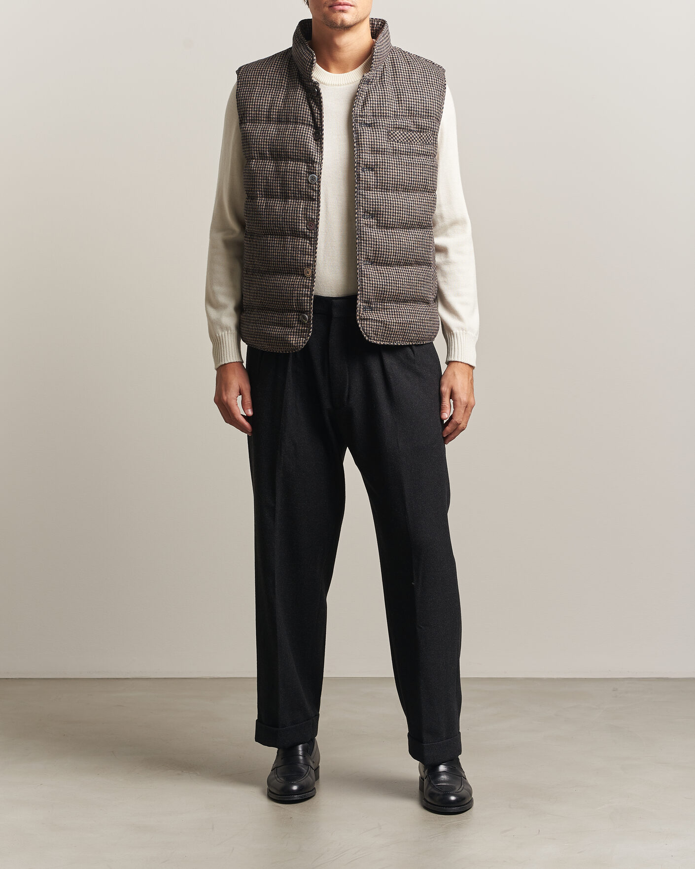 Hombres | Chalecos | Stenströms | Padded Houndstooth Wool Vest Brown
