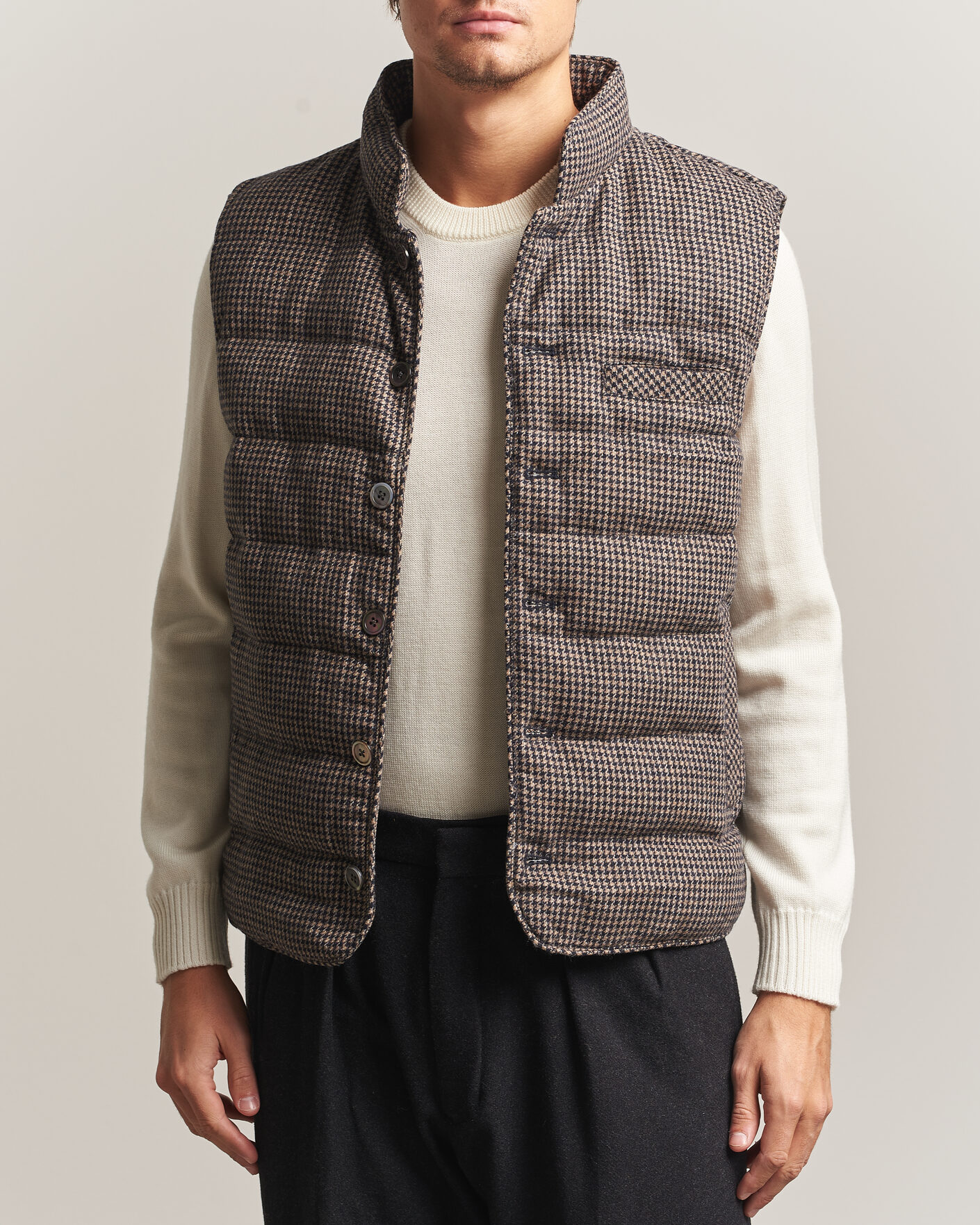 Hombres | Chalecos | Stenströms | Padded Houndstooth Wool Vest Brown